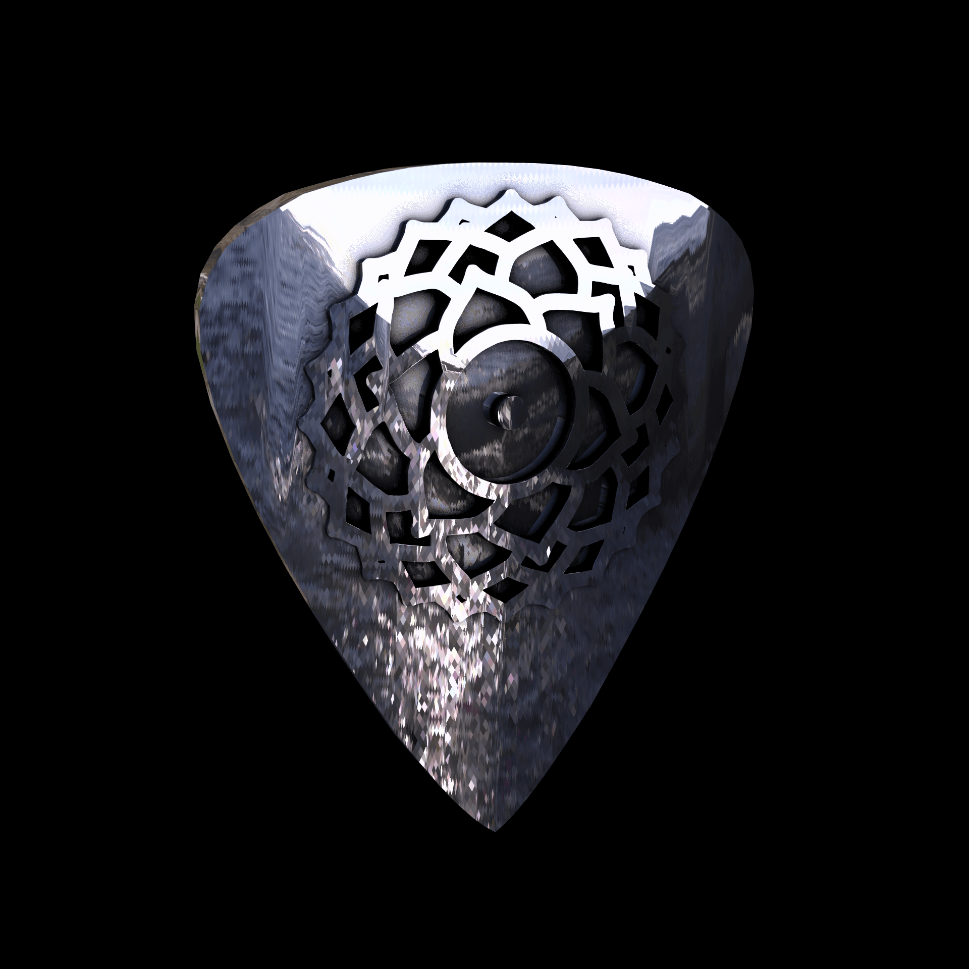 Sterling silver manufactured using wax casting, with extensive polishing reaching intricate details, acheiving a elegant, sleek shiny surface with a fine sheen.