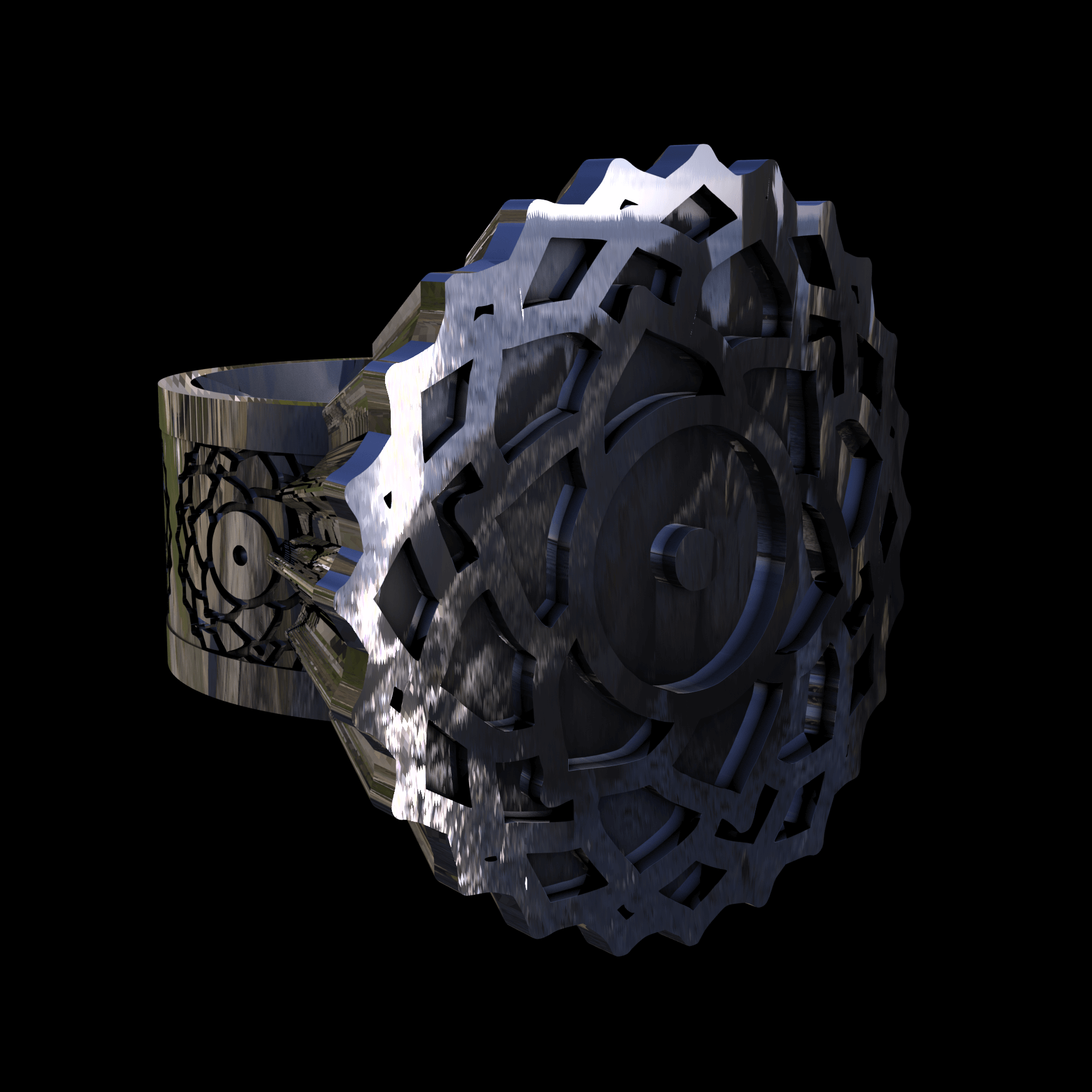 Sterling silver manufactured using wax casting, with extensive polishing reaching intricate details, acheiving a elegant, sleek shiny surface with a fine sheen.