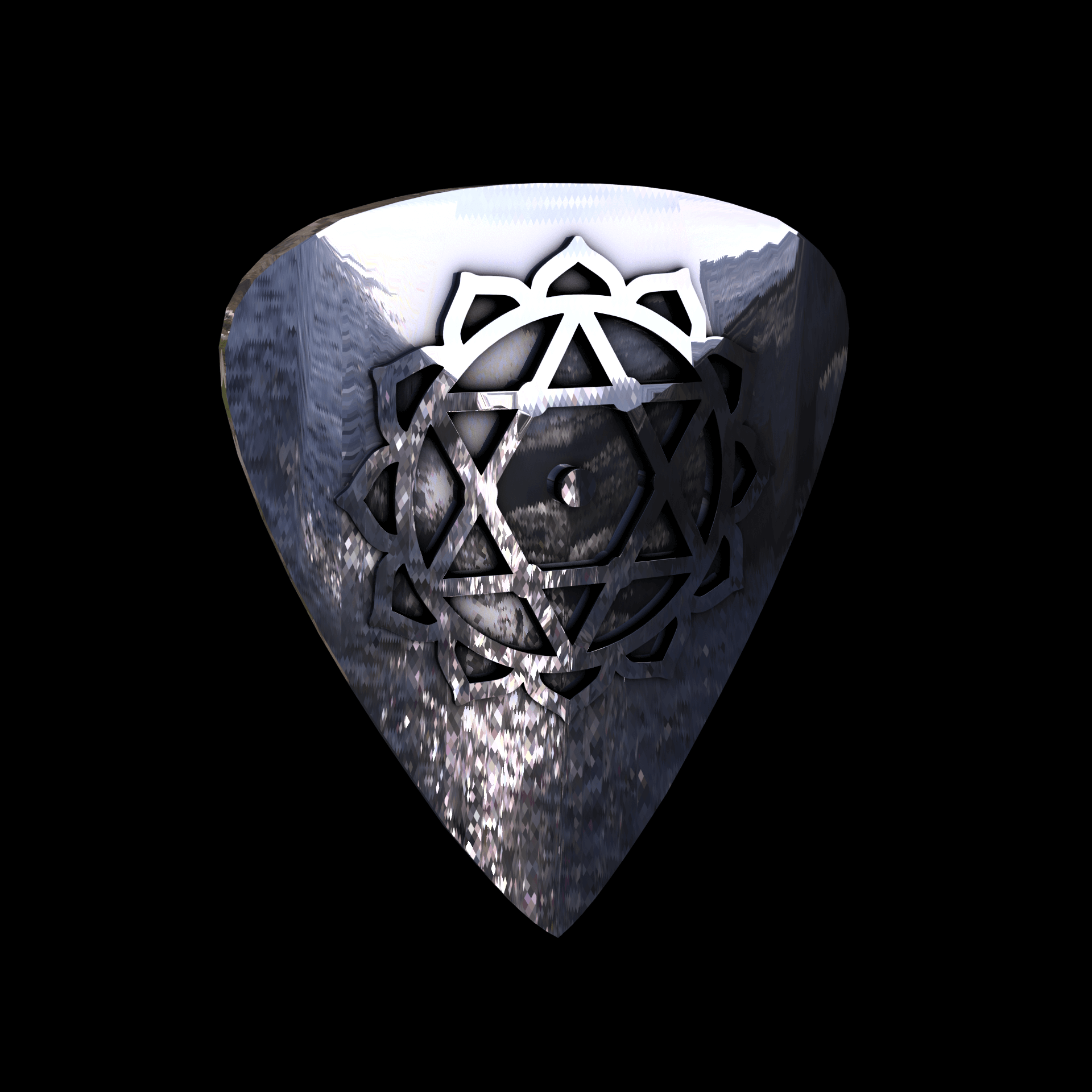 Sterling silver manufactured using wax casting, with extensive polishing reaching intricate details, acheiving a elegant, sleek shiny surface with a fine sheen.