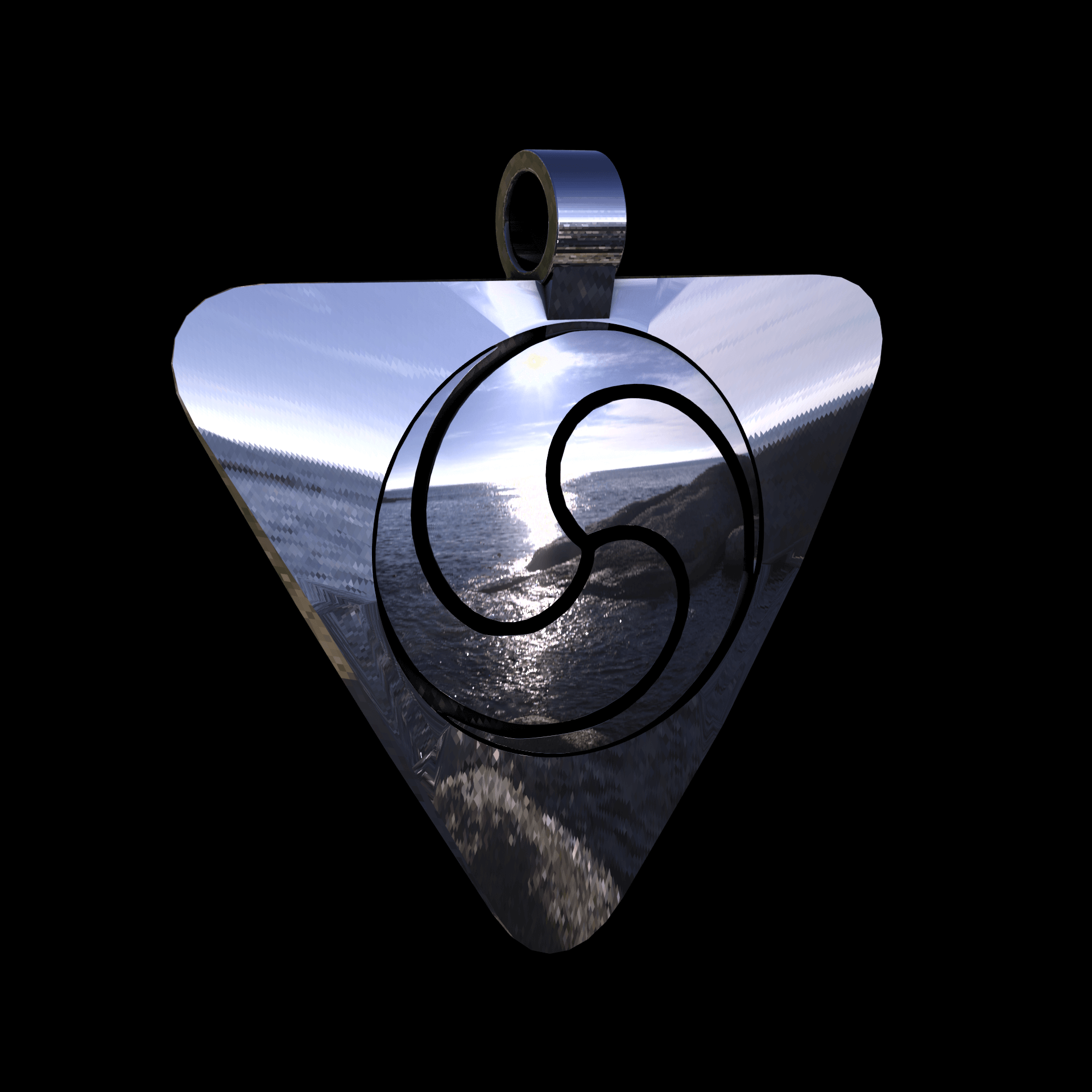 Sterling silver manufactured using wax casting, with extensive polishing reaching intricate details, acheiving a elegant, sleek shiny surface with a fine sheen.