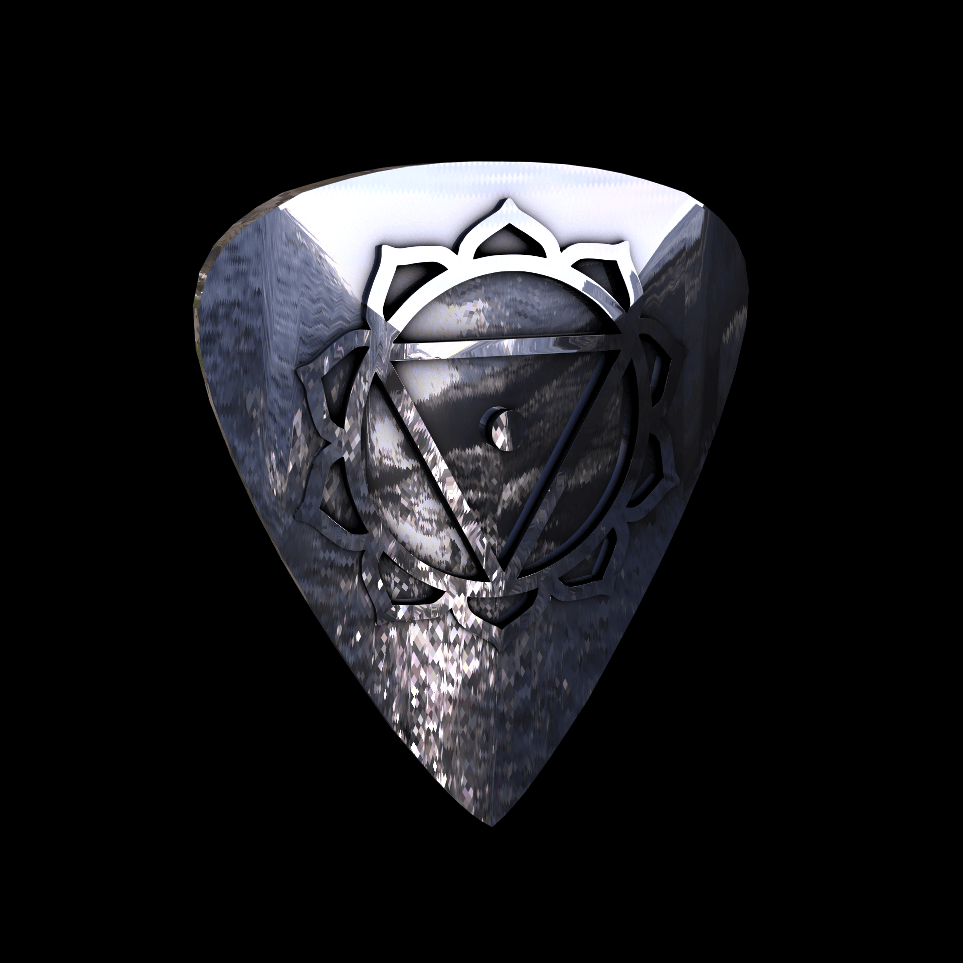 Sterling silver manufactured using wax casting, with extensive polishing reaching intricate details, acheiving a elegant, sleek shiny surface with a fine sheen.