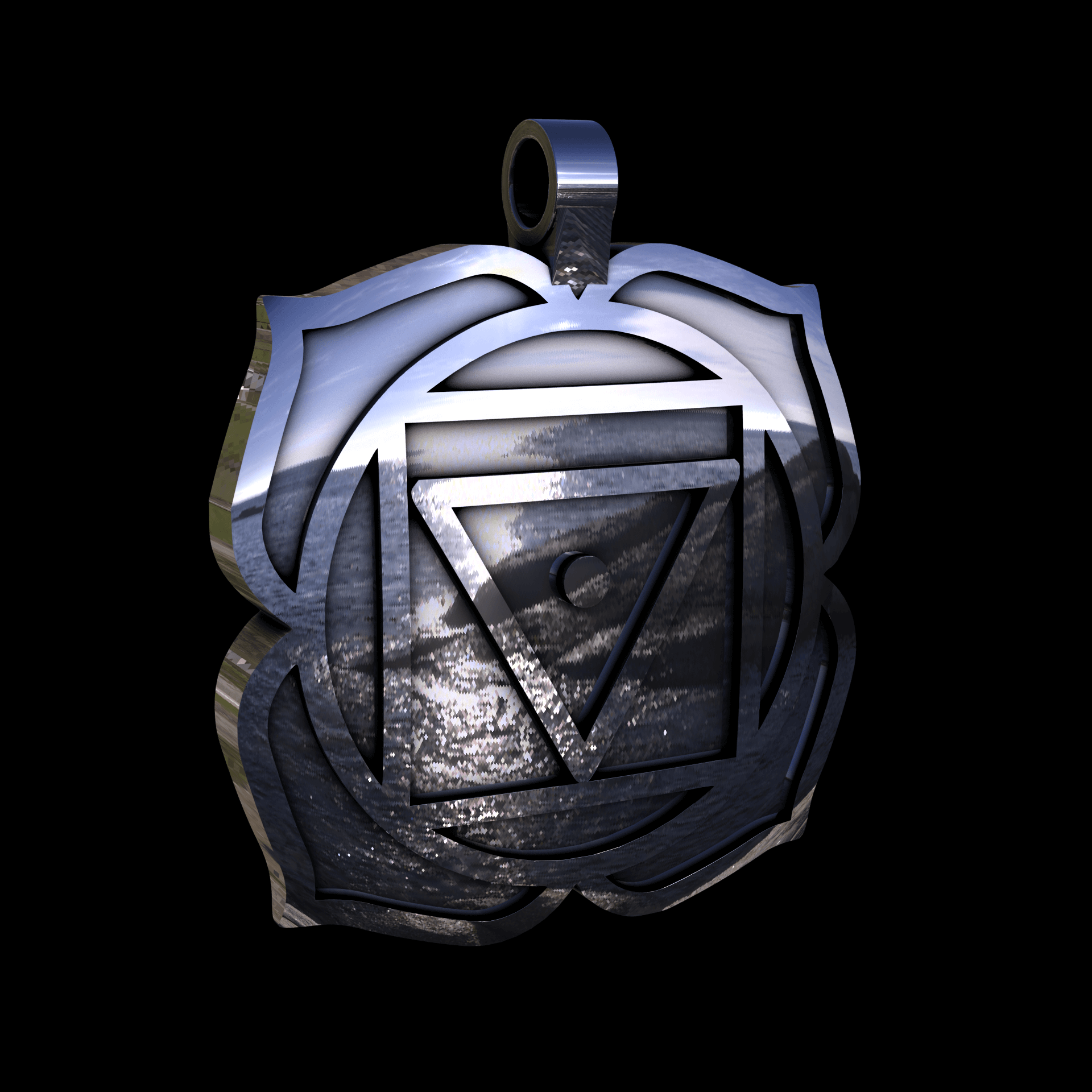 Sterling silver manufactured using wax casting, with extensive polishing reaching intricate details, acheiving a elegant, sleek shiny surface with a fine sheen.