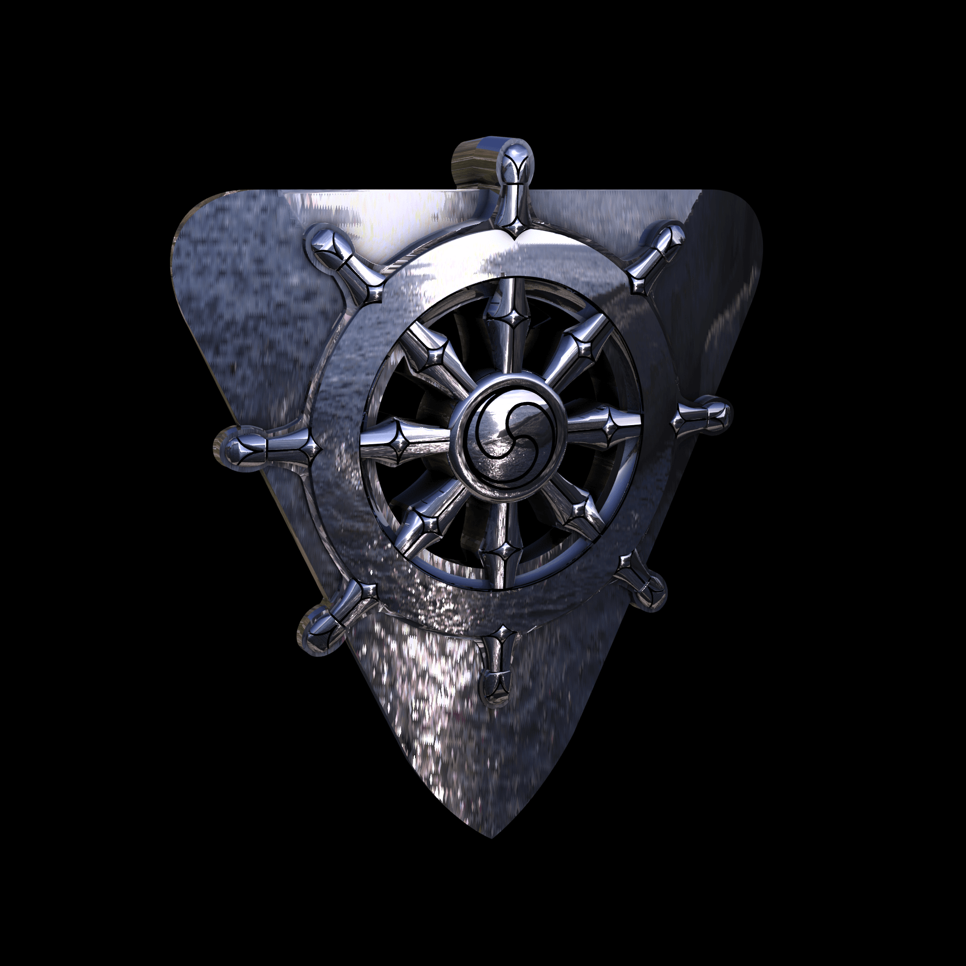 Sterling silver manufactured using wax casting, with extensive polishing reaching intricate details, acheiving a elegant, sleek shiny surface with a fine sheen.