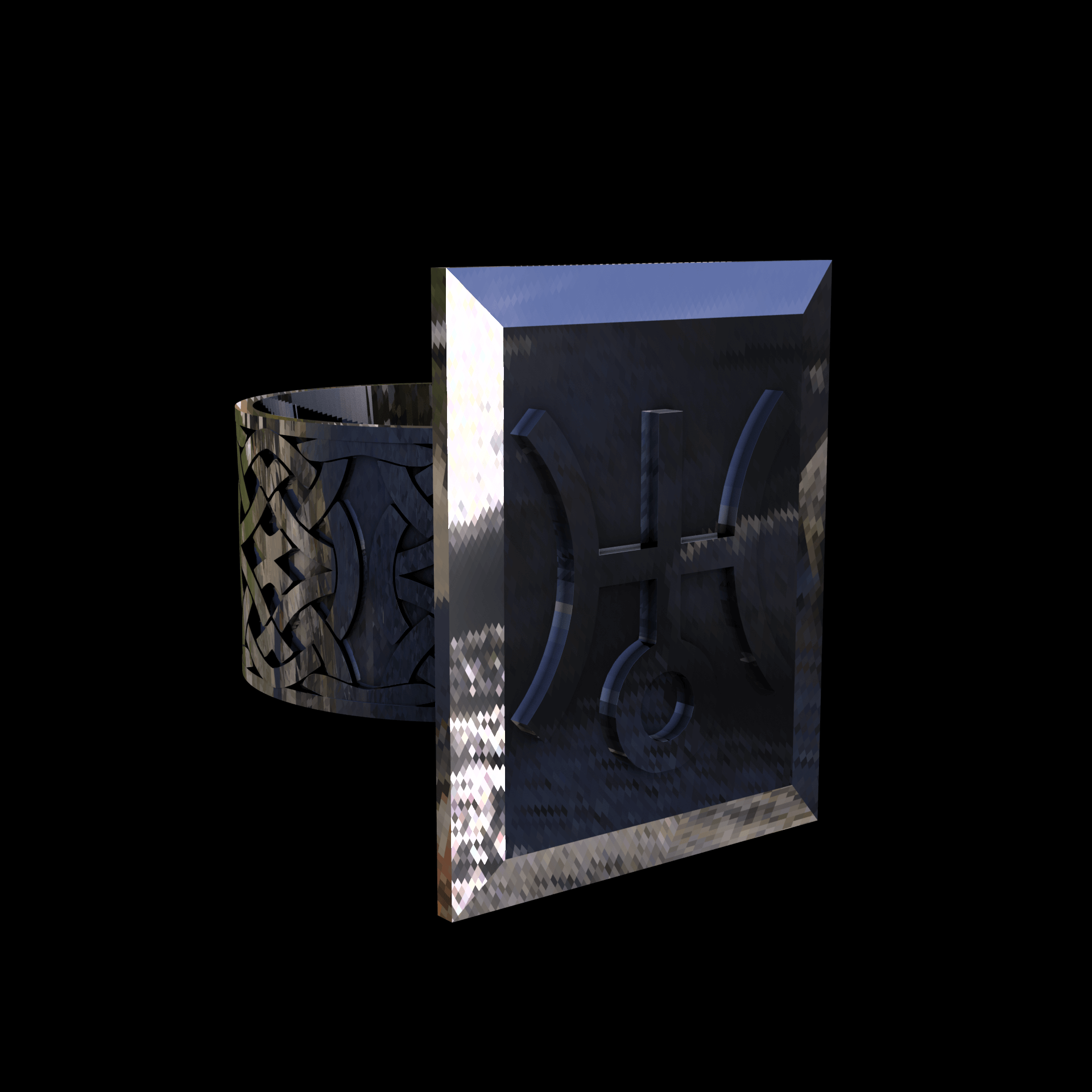 Sterling silver manufactured using wax casting, with extensive polishing reaching intricate details, acheiving a elegant, sleek shiny surface with a fine sheen.