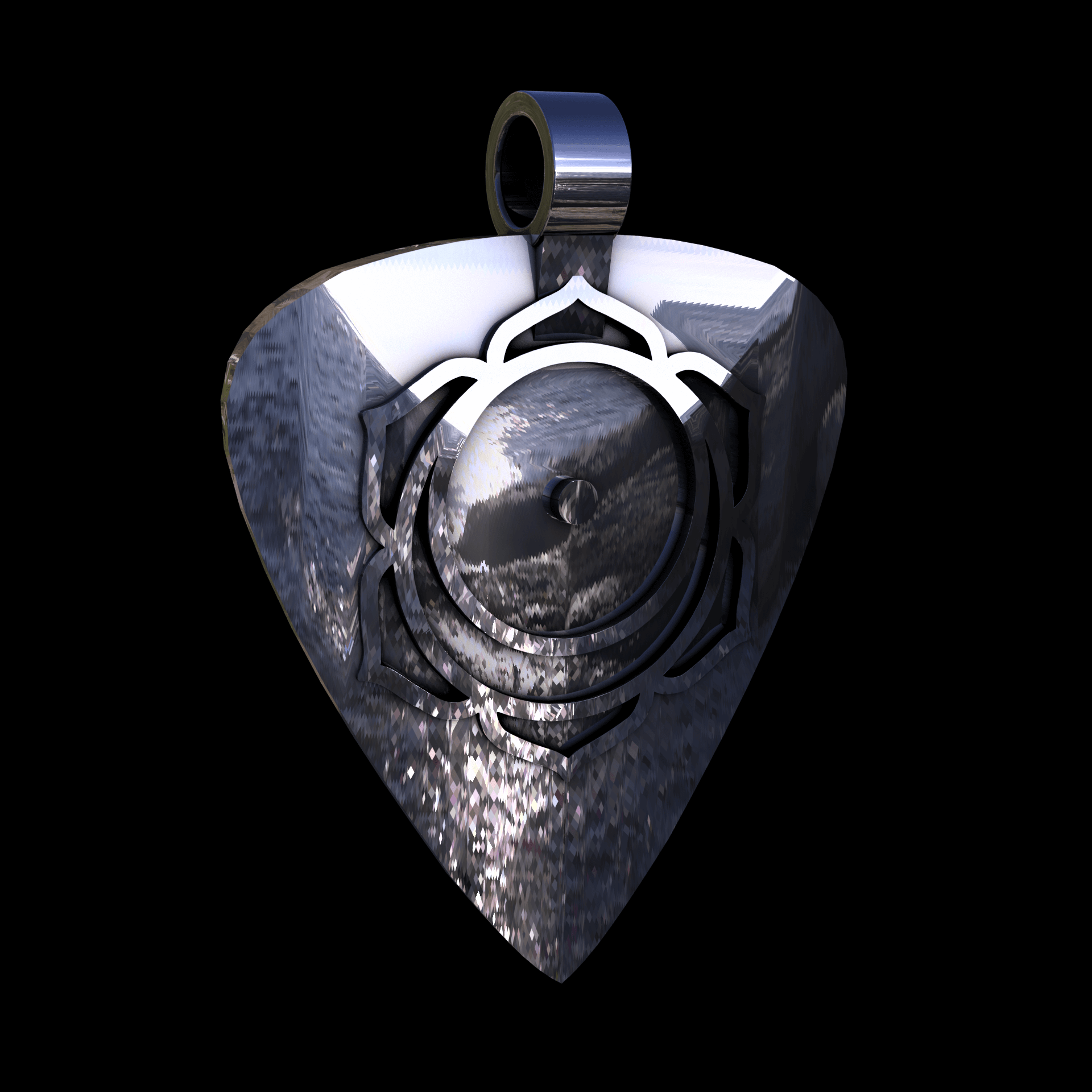 Sterling silver manufactured using wax casting, with extensive polishing reaching intricate details, acheiving a elegant, sleek shiny surface with a fine sheen.