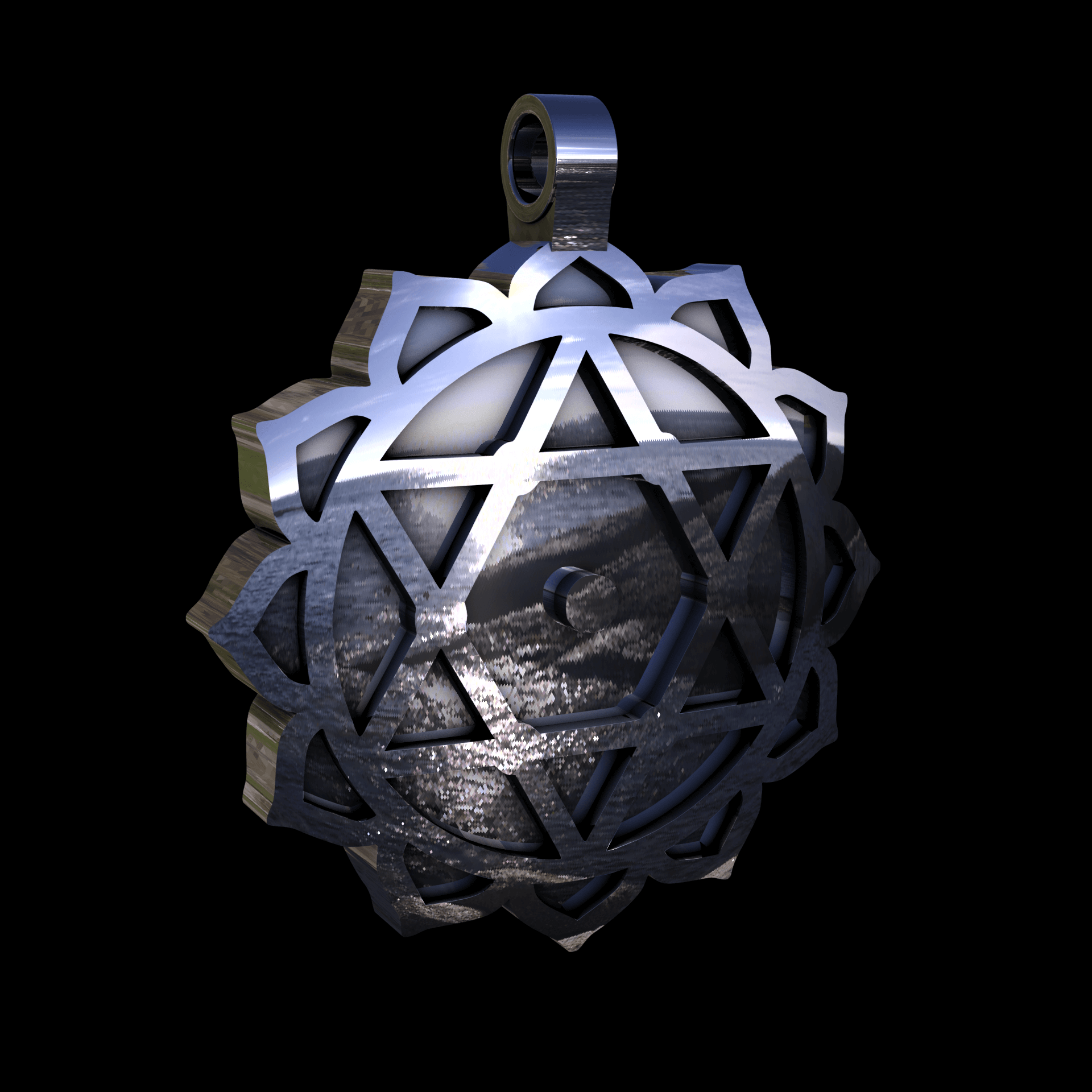 Sterling silver manufactured using wax casting, with extensive polishing reaching intricate details, acheiving a elegant, sleek shiny surface with a fine sheen.