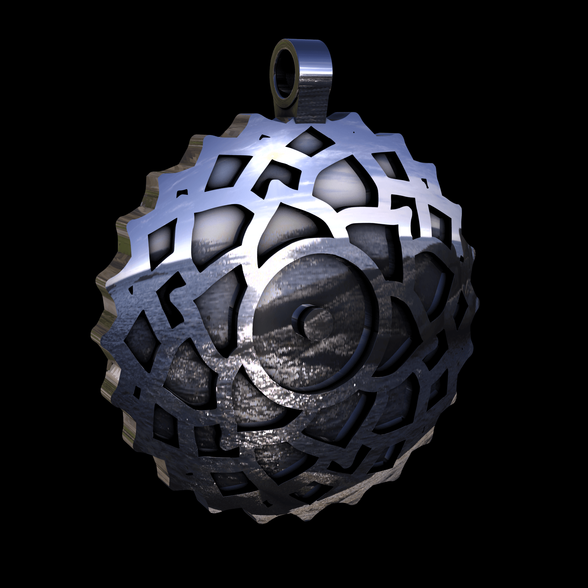 Sterling silver manufactured using wax casting, with extensive polishing reaching intricate details, acheiving a elegant, sleek shiny surface with a fine sheen.