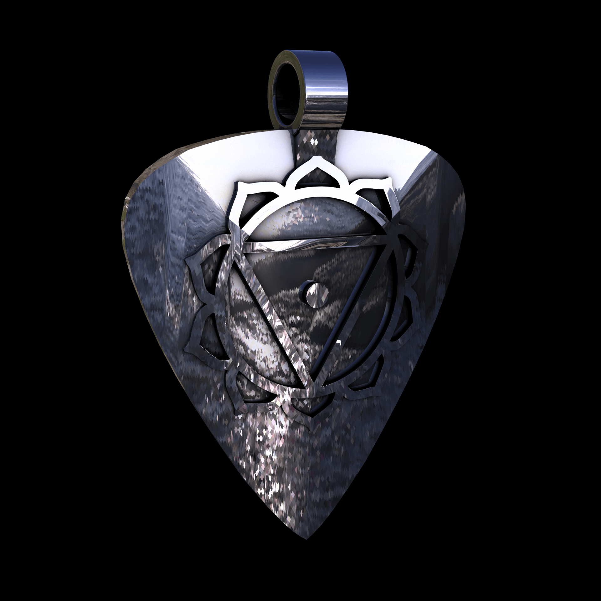 Sterling silver manufactured using wax casting, with extensive polishing reaching intricate details, acheiving a elegant, sleek shiny surface with a fine sheen.