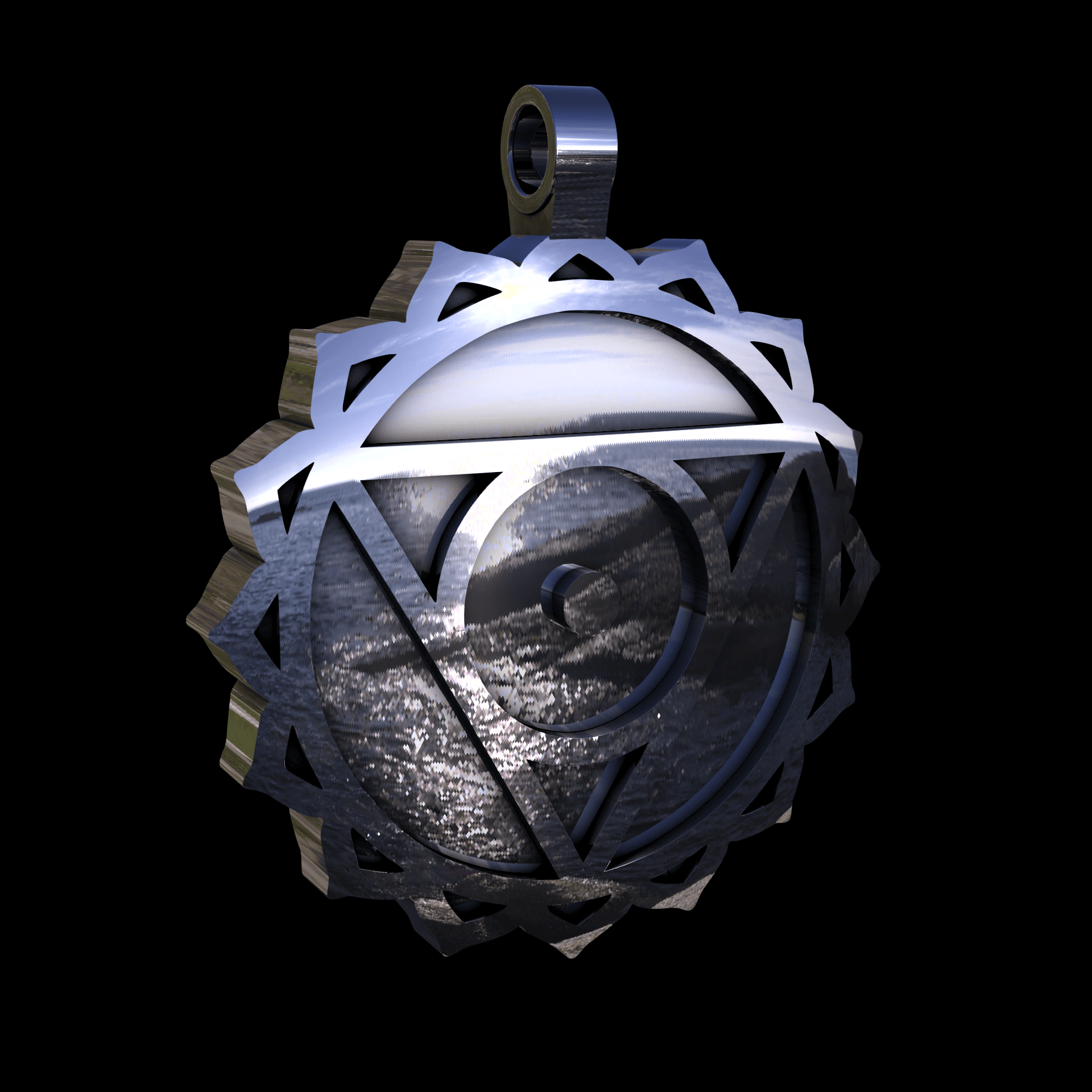 Sterling silver manufactured using wax casting, with extensive polishing reaching intricate details, acheiving a elegant, sleek shiny surface with a fine sheen.