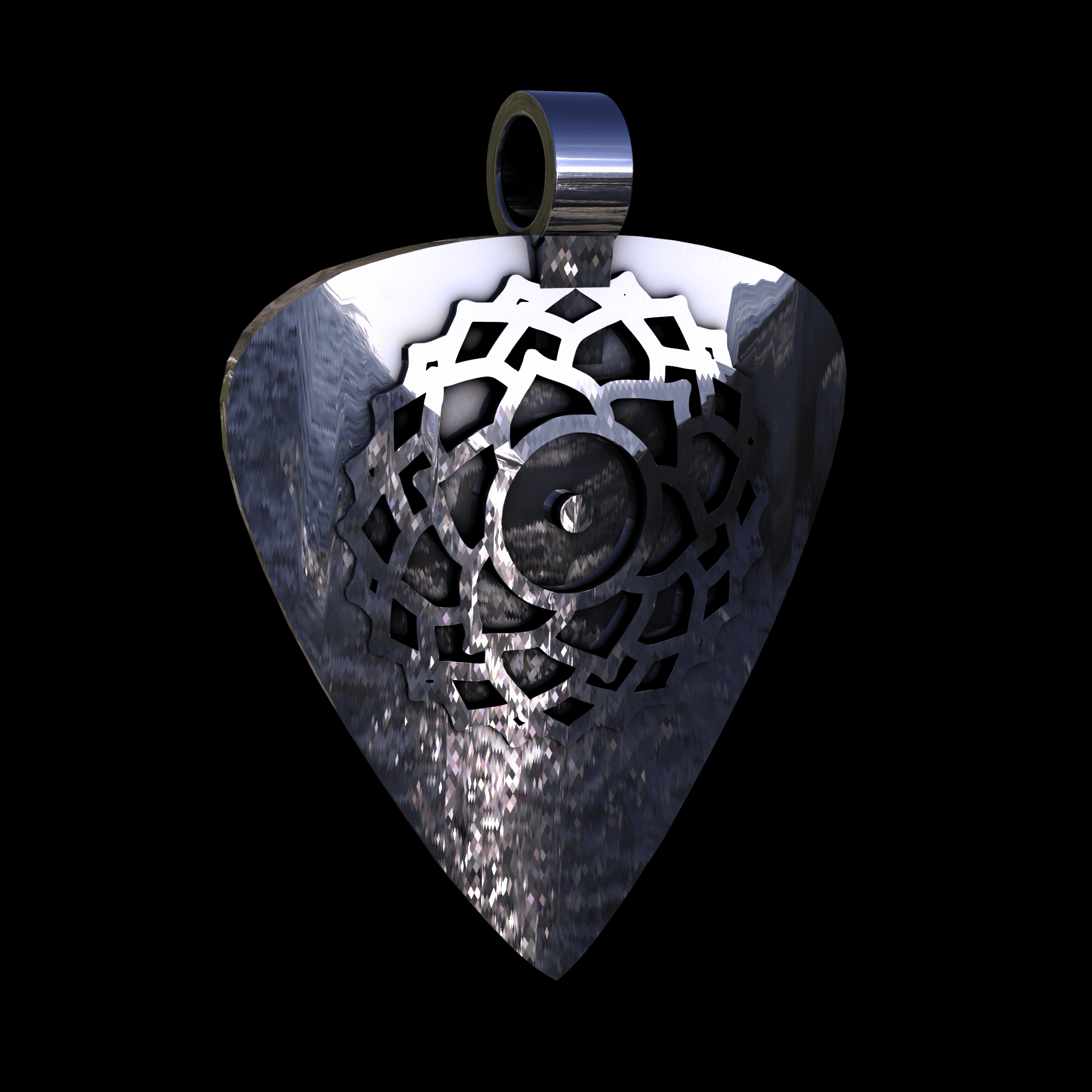 Sterling silver manufactured using wax casting, with extensive polishing reaching intricate details, acheiving a elegant, sleek shiny surface with a fine sheen.