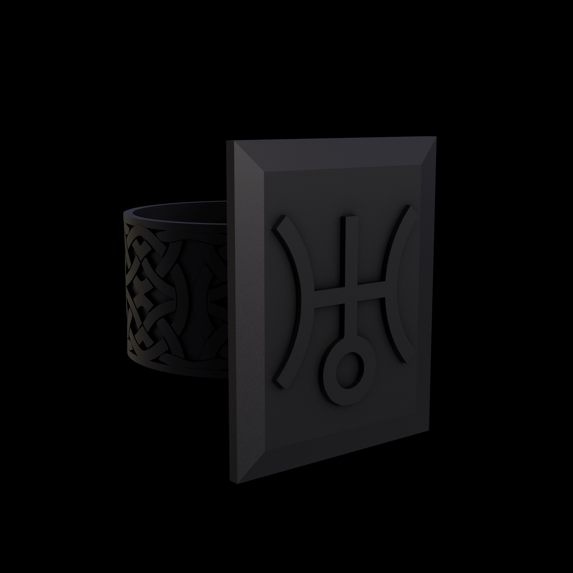 Bronze infused 420 stainless steel, manufactured using 3D printing, treated for a dark grey matte surface finish, with visible print lines.