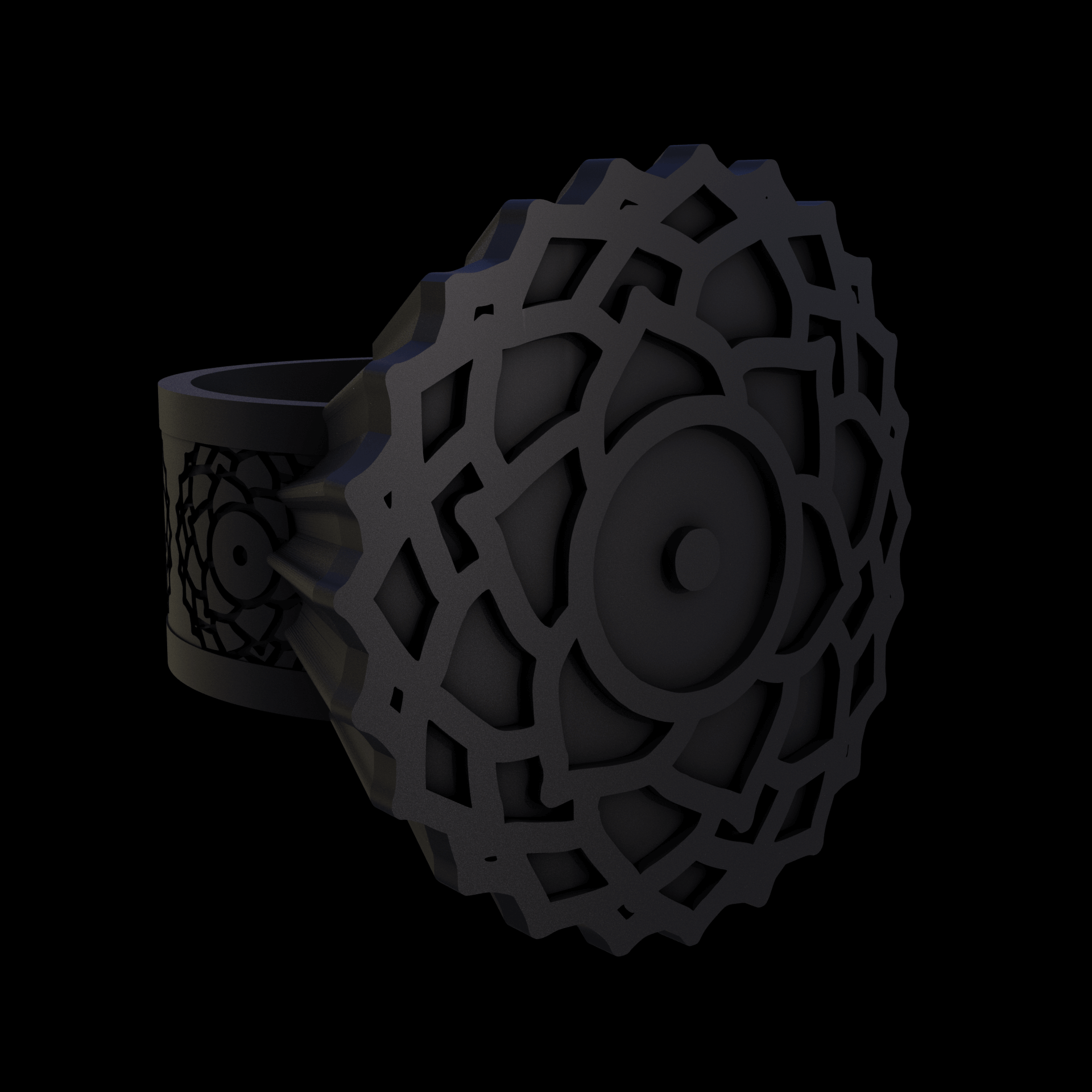 Bronze infused 420 stainless steel, manufactured using 3D printing, treated for a dark grey matte surface finish, with visible print lines.