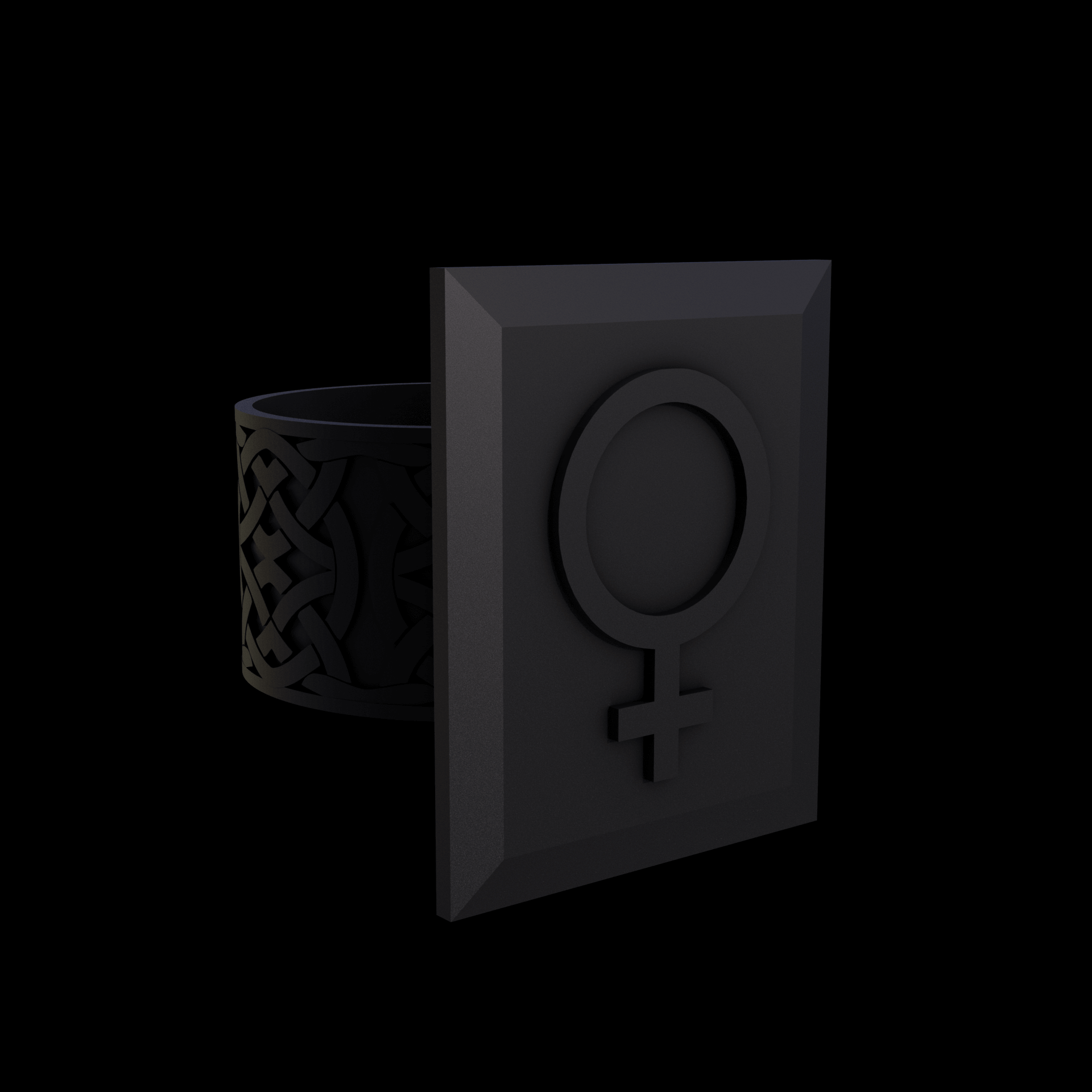 Bronze infused 420 stainless steel, manufactured using 3D printing, treated for a dark grey matte surface finish, with visible print lines.