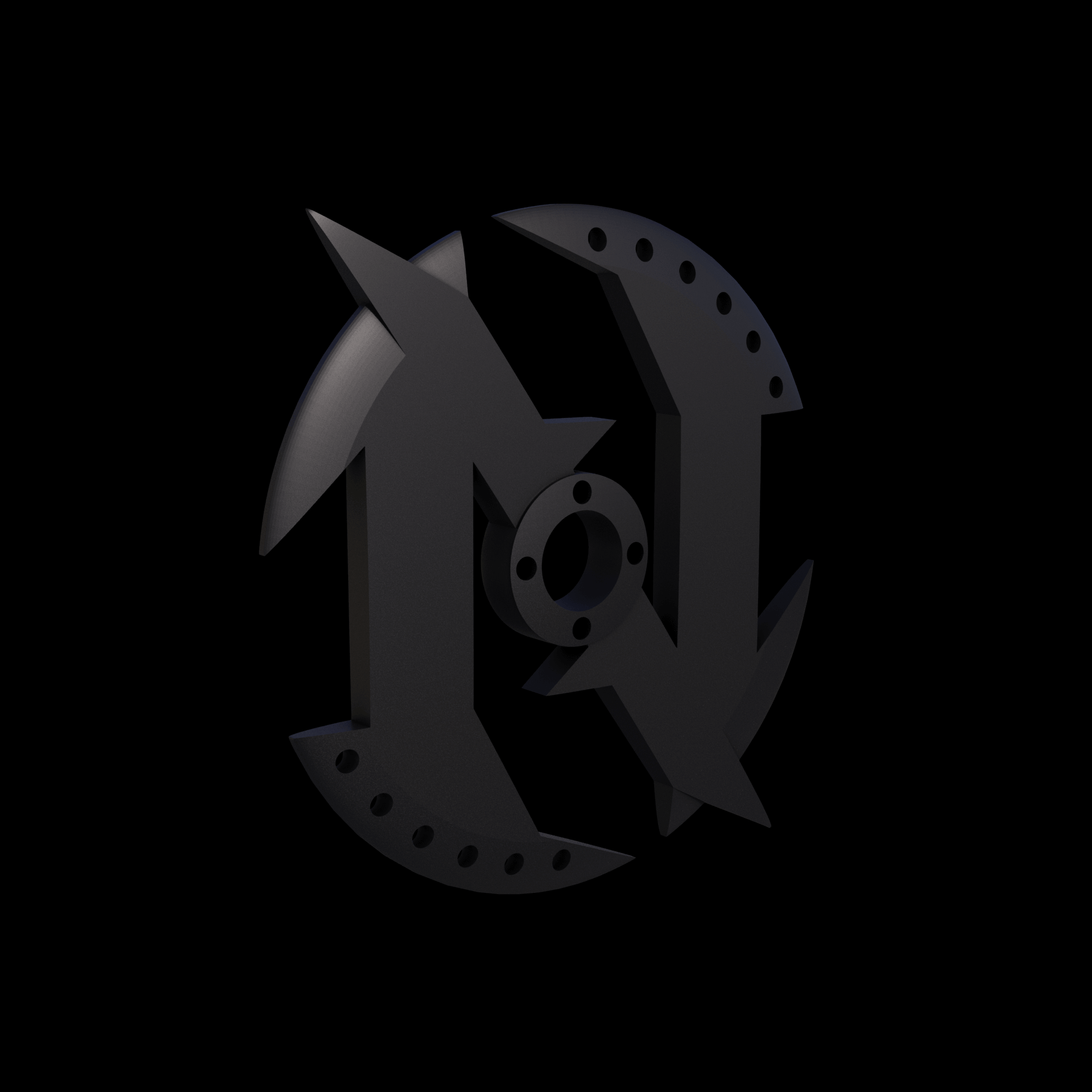 Bronze infused 420 stainless steel, manufactured using 3D printing, treated for a dark grey matte surface finish, with visible print lines.