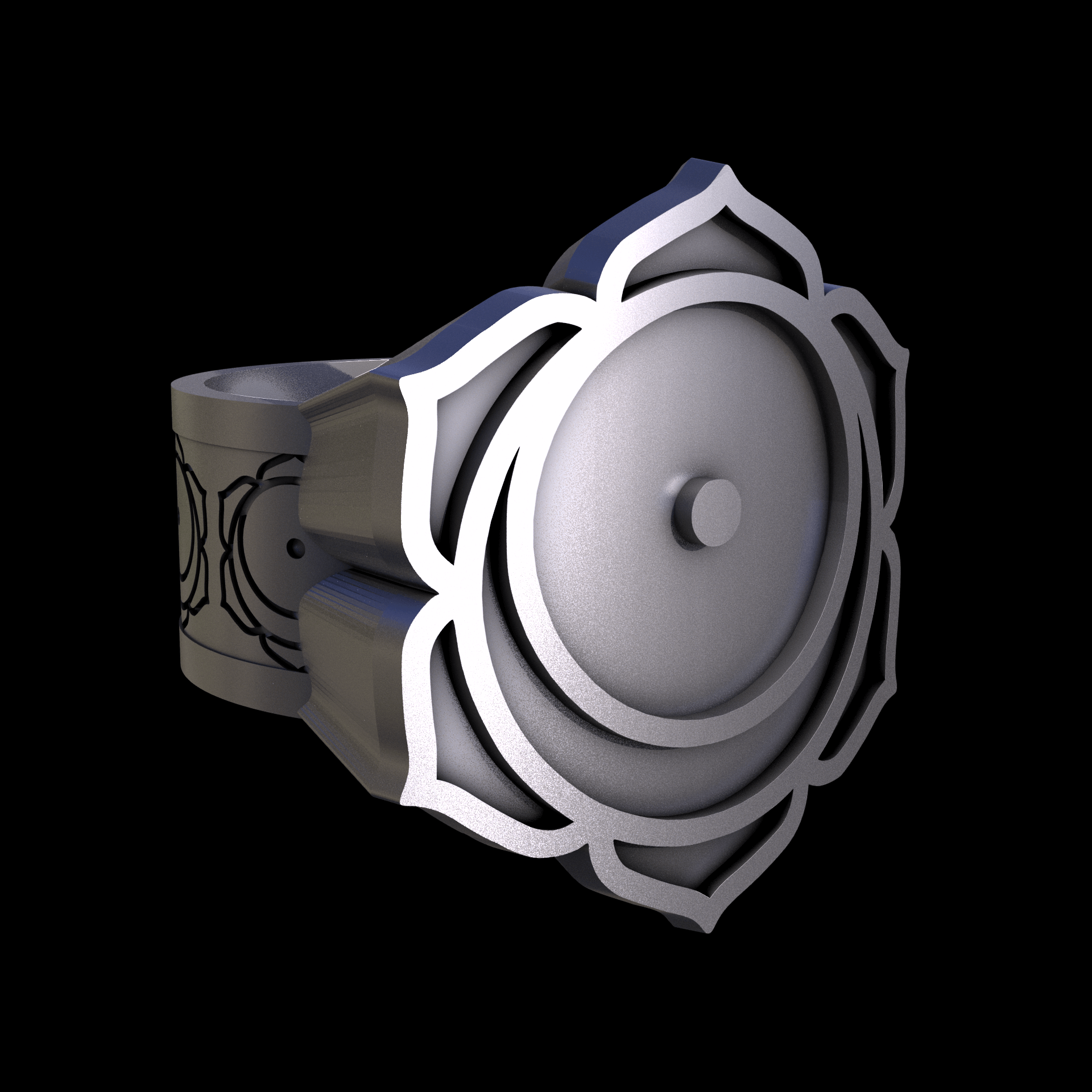 Sterling silver manufactured using wax casting, and lightly polished with a rough matte surface finish.