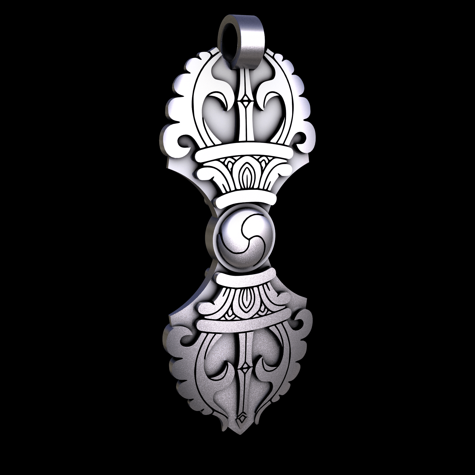 Sterling silver manufactured using wax casting, and lightly polished with a rough matte surface finish.