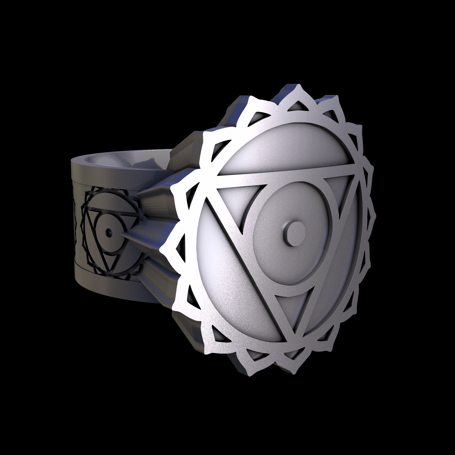 Sterling silver manufactured using wax casting, and lightly polished with a rough matte surface finish.