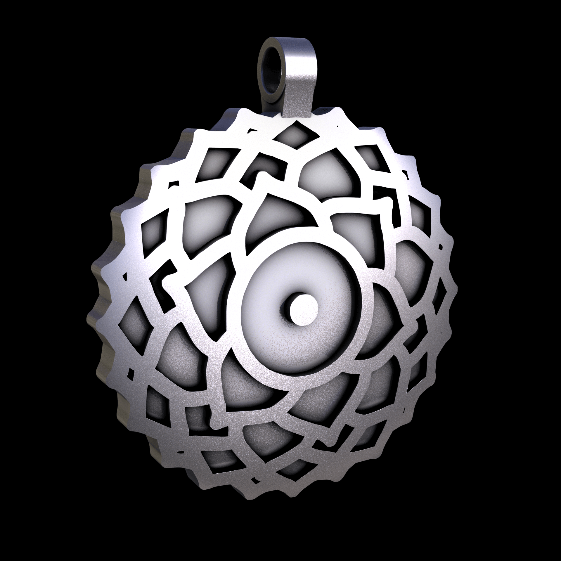 Sterling silver manufactured using wax casting, and lightly polished with a rough matte surface finish.