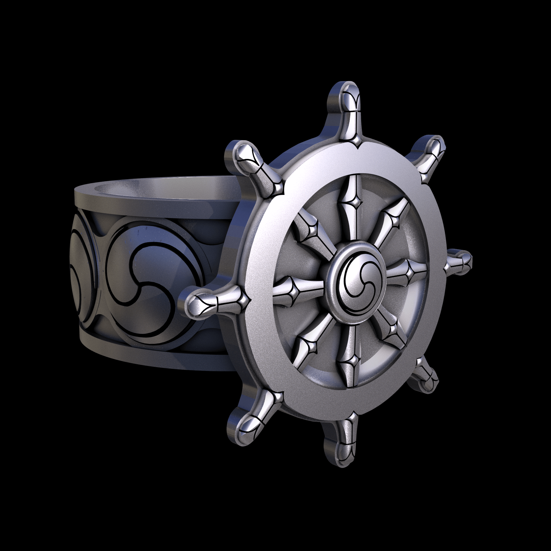 Sterling silver manufactured using wax casting, and lightly polished with a rough matte surface finish.