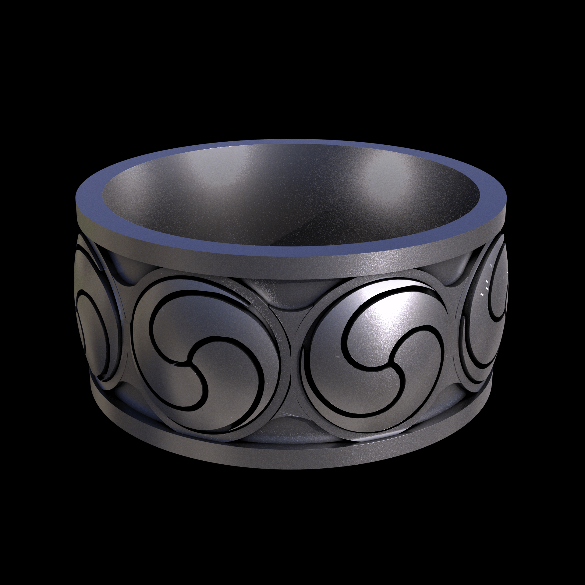 Sterling silver manufactured using wax casting, and lightly polished with a rough matte surface finish.