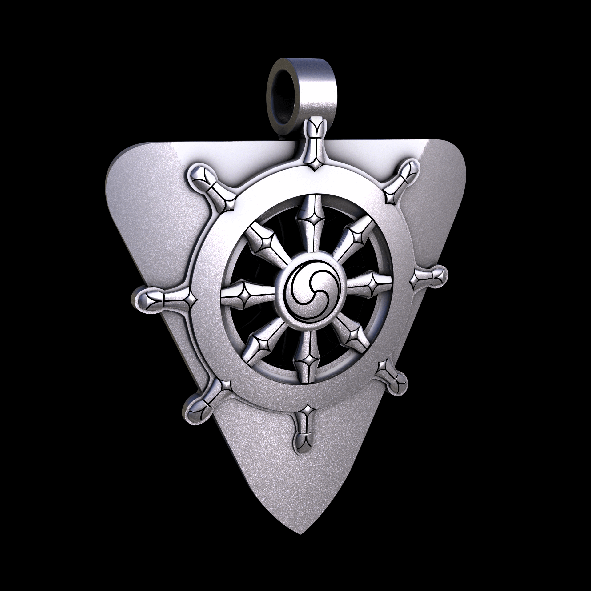 Sterling silver manufactured using wax casting, and lightly polished with a rough matte surface finish.