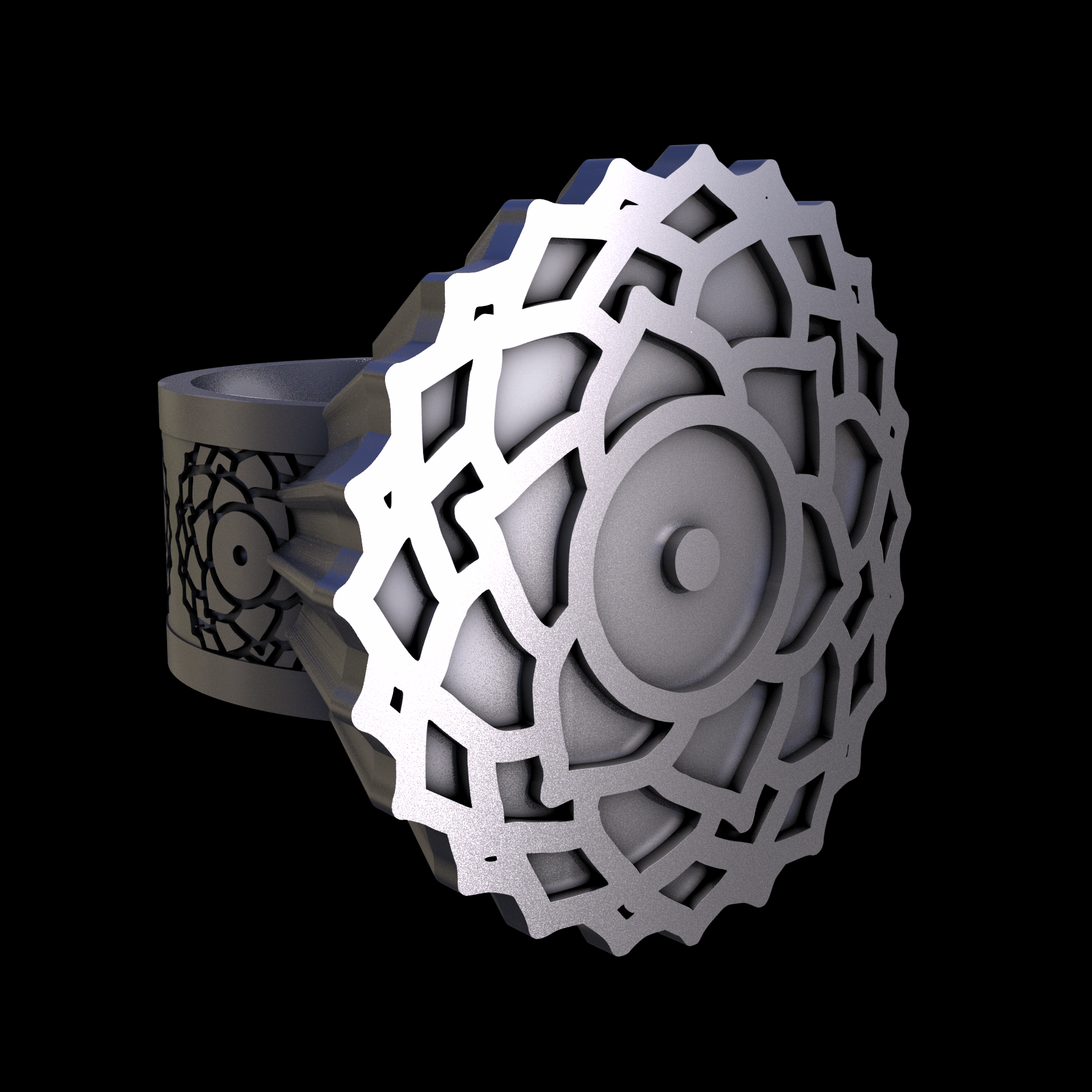 Sterling silver manufactured using wax casting, and lightly polished with a rough matte surface finish.