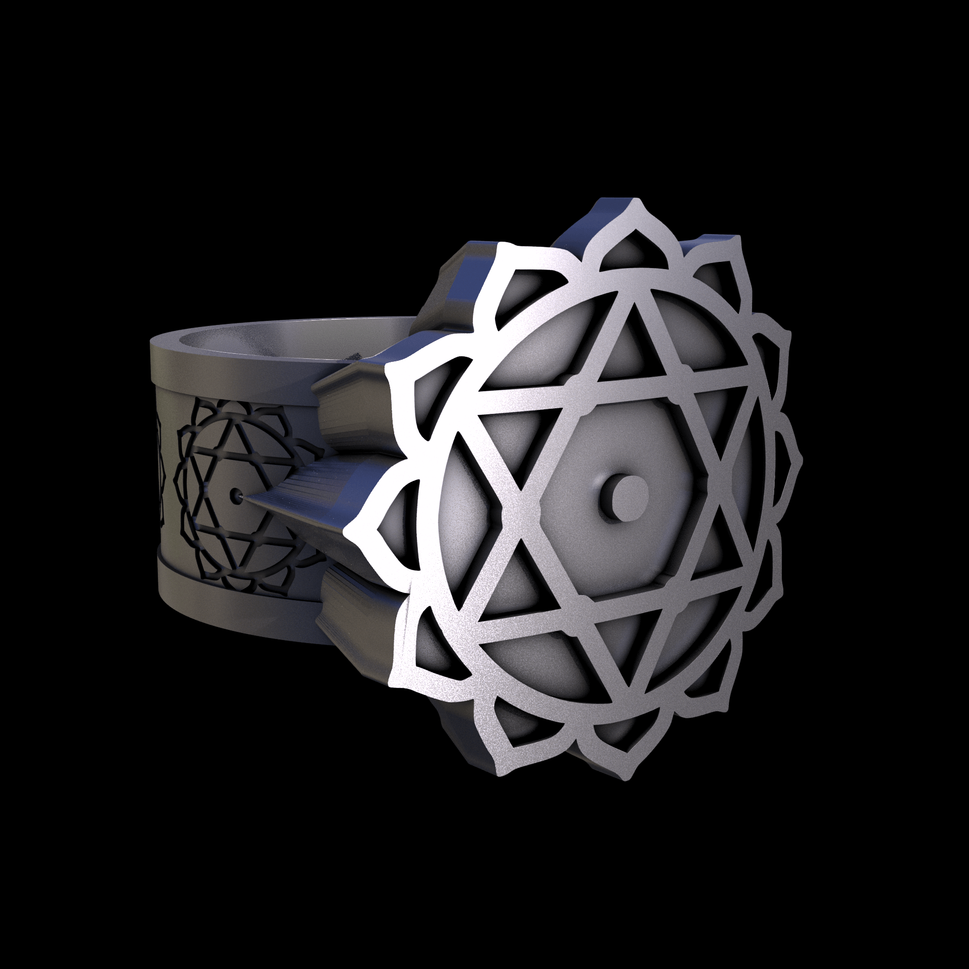 Sterling silver manufactured using wax casting, and lightly polished with a rough matte surface finish.