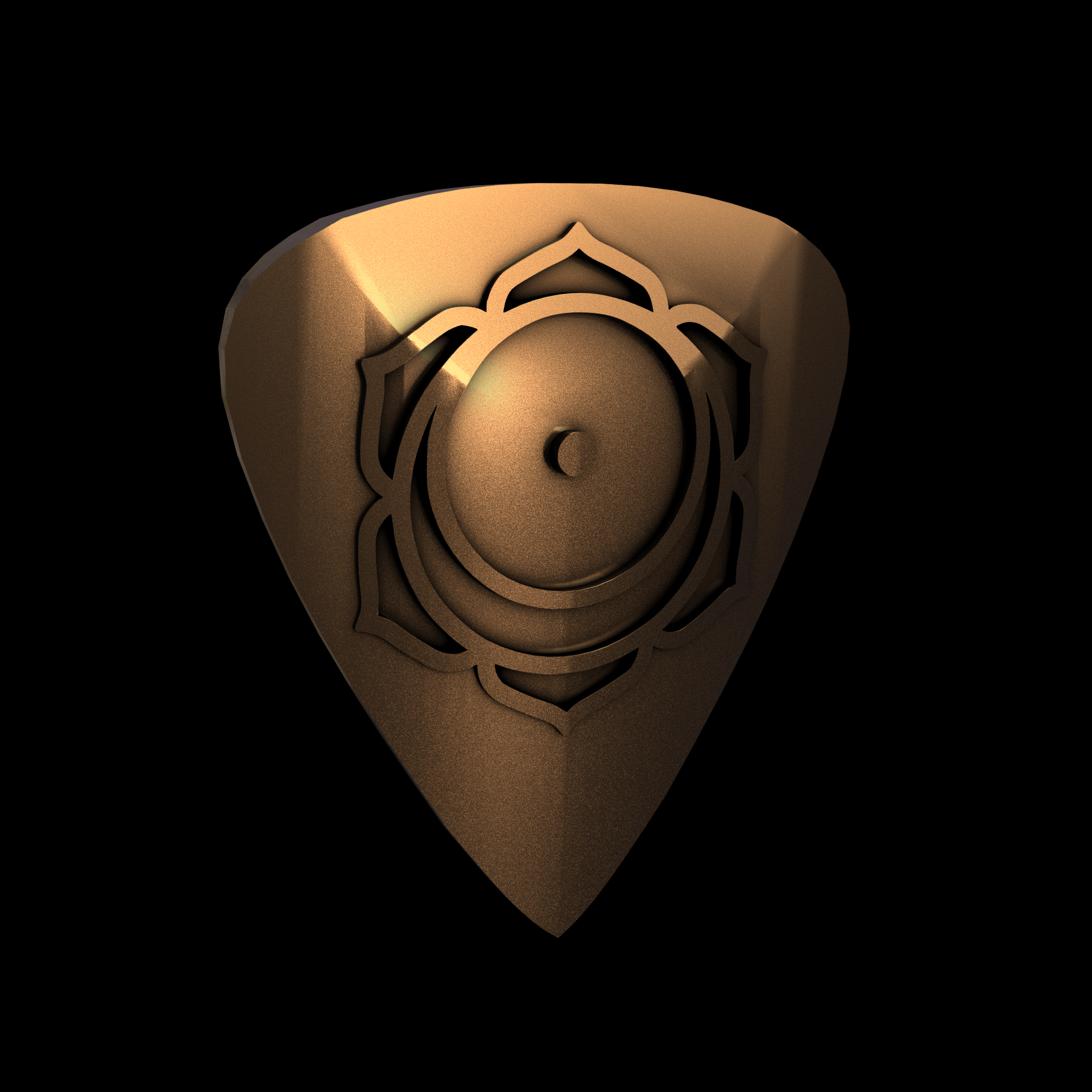 Bronze infused 420 stainless steel, manufactured using 3D printing, polished and enrobed in 24k gold with a mild sheen, with visible print lines.