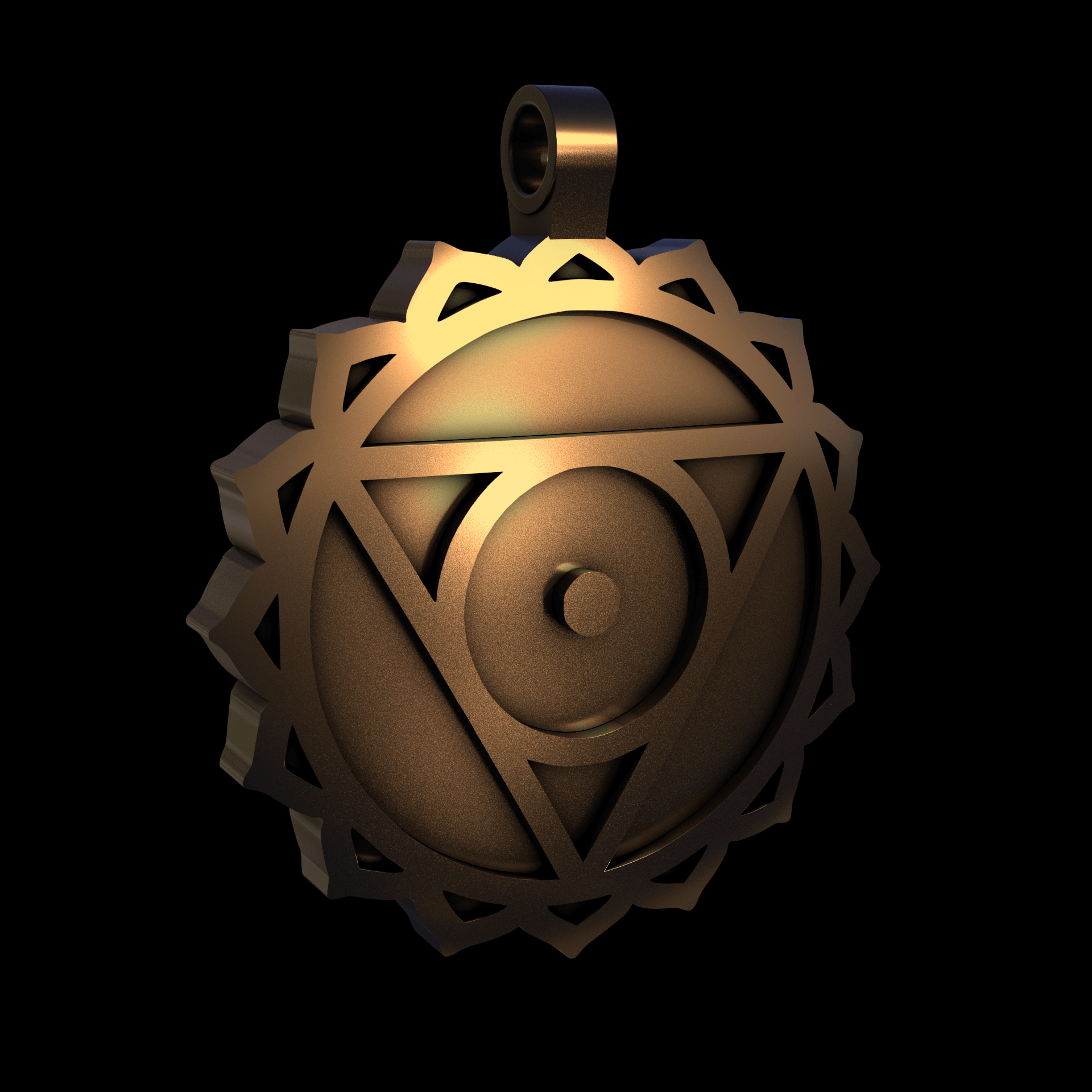 Bronze infused 420 stainless steel, manufactured using 3D printing, polished and enrobed in 24k gold with a mild sheen, with visible print lines.