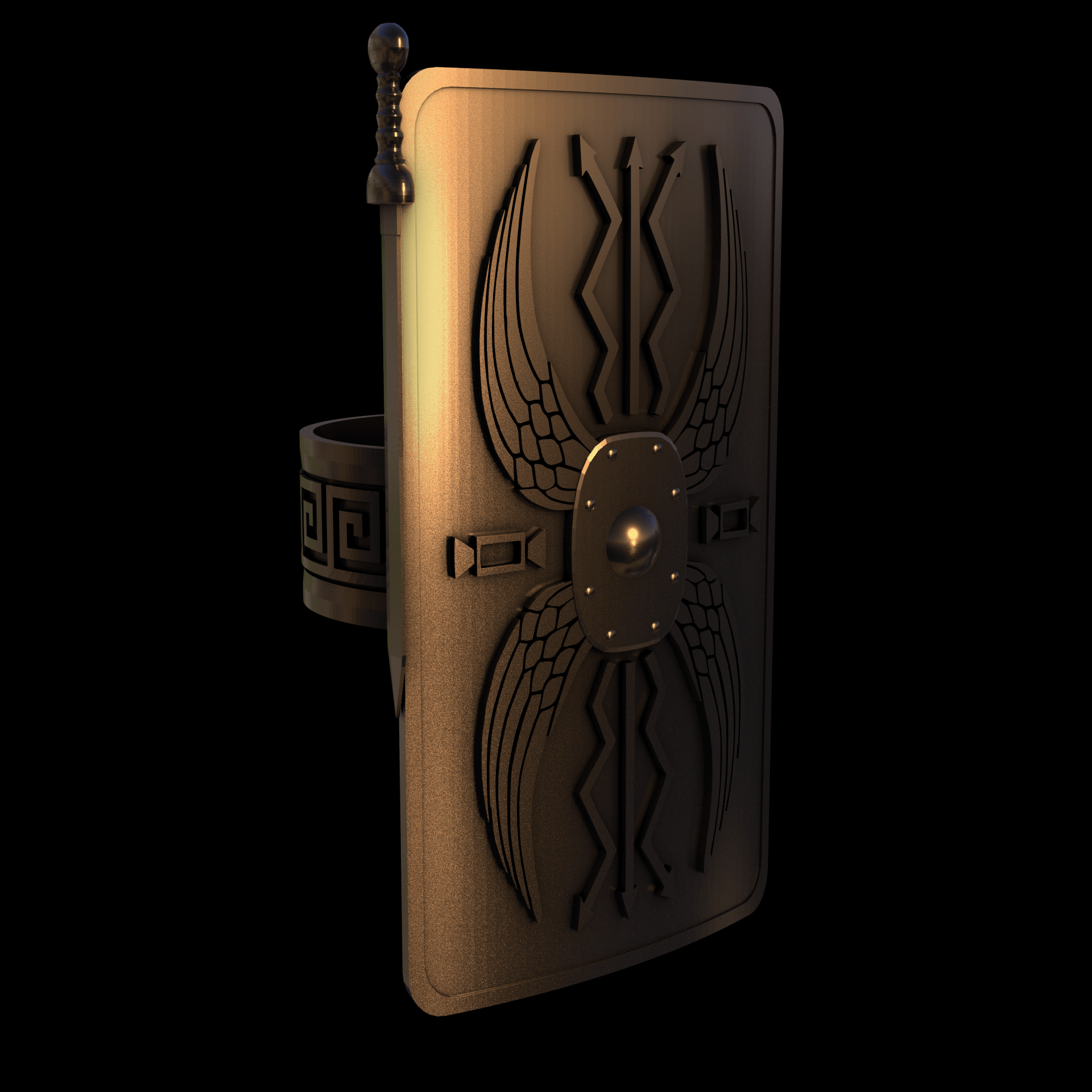 Bronze infused 420 stainless steel, manufactured using 3D printing, polished and enrobed in 24k gold with a mild sheen, with visible print lines.