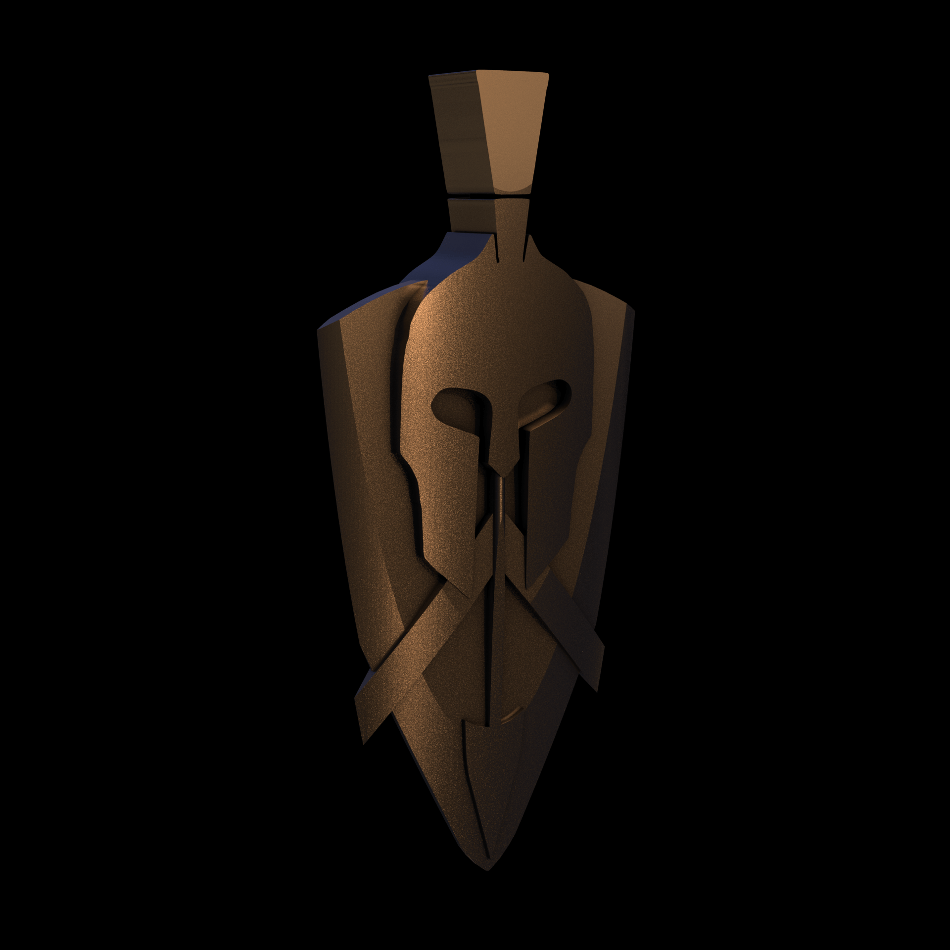 Bronze infused 420 stainless steel, manufactured using 3D printing, polished and enrobed in 24k gold with a mild sheen, with visible print lines.