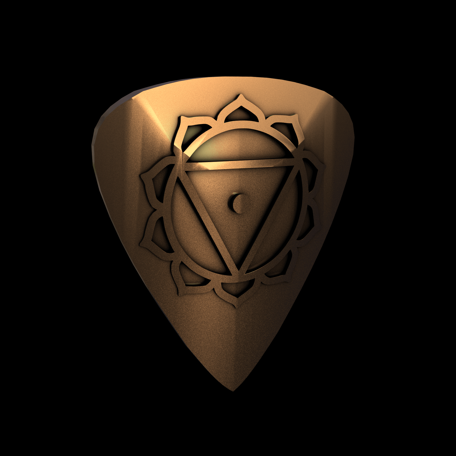 Bronze infused 420 stainless steel, manufactured using 3D printing, polished and enrobed in 24k gold with a mild sheen, with visible print lines.