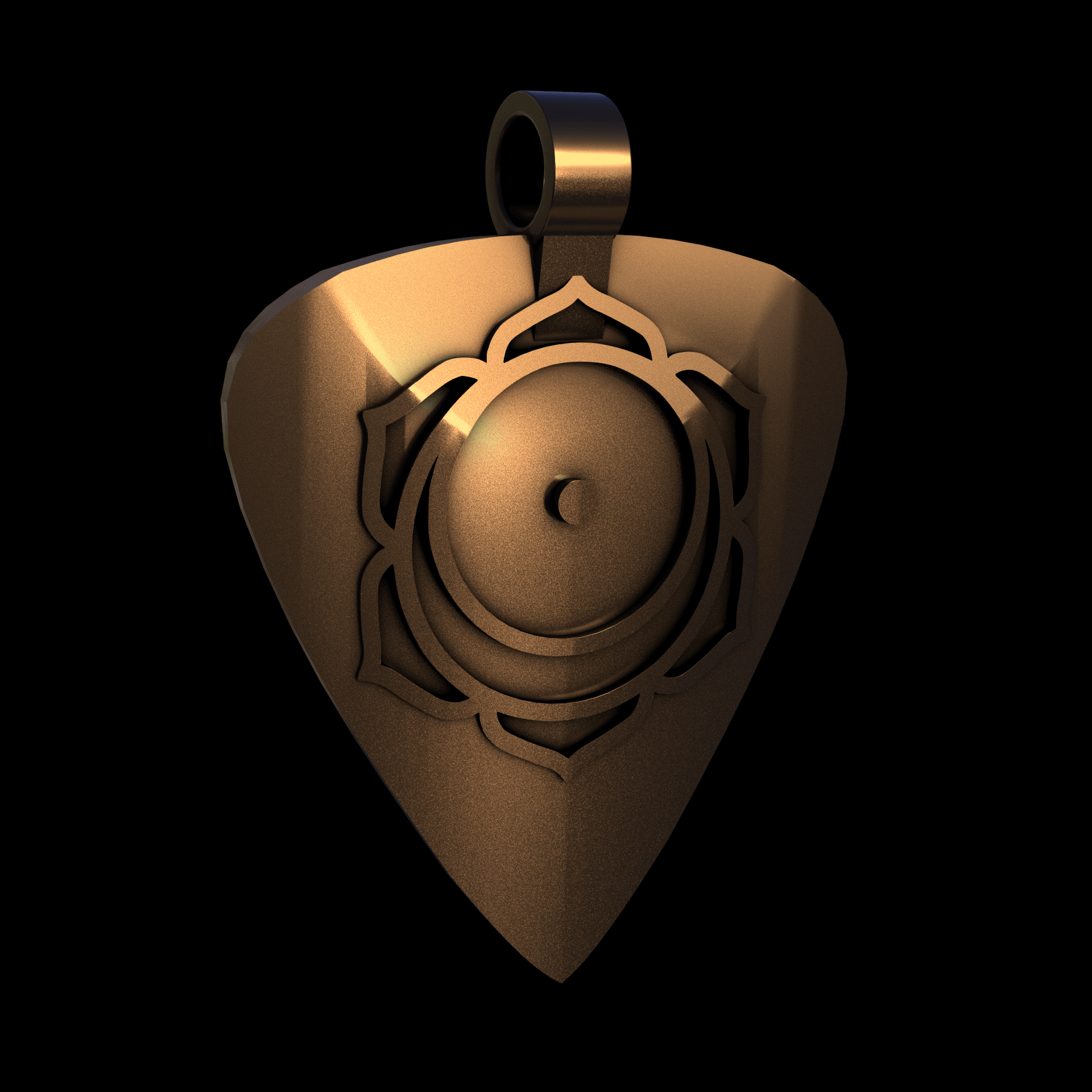 Bronze infused 420 stainless steel, manufactured using 3D printing, polished and enrobed in 24k gold with a mild sheen, with visible print lines.