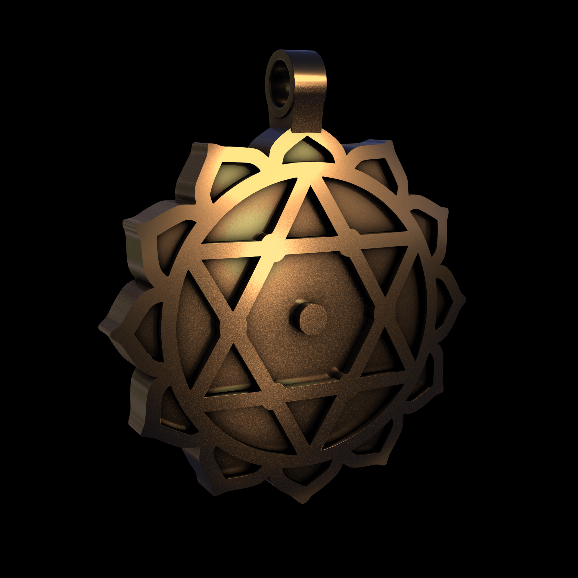 Bronze infused 420 stainless steel, manufactured using 3D printing, polished and enrobed in 24k gold with a mild sheen, with visible print lines.