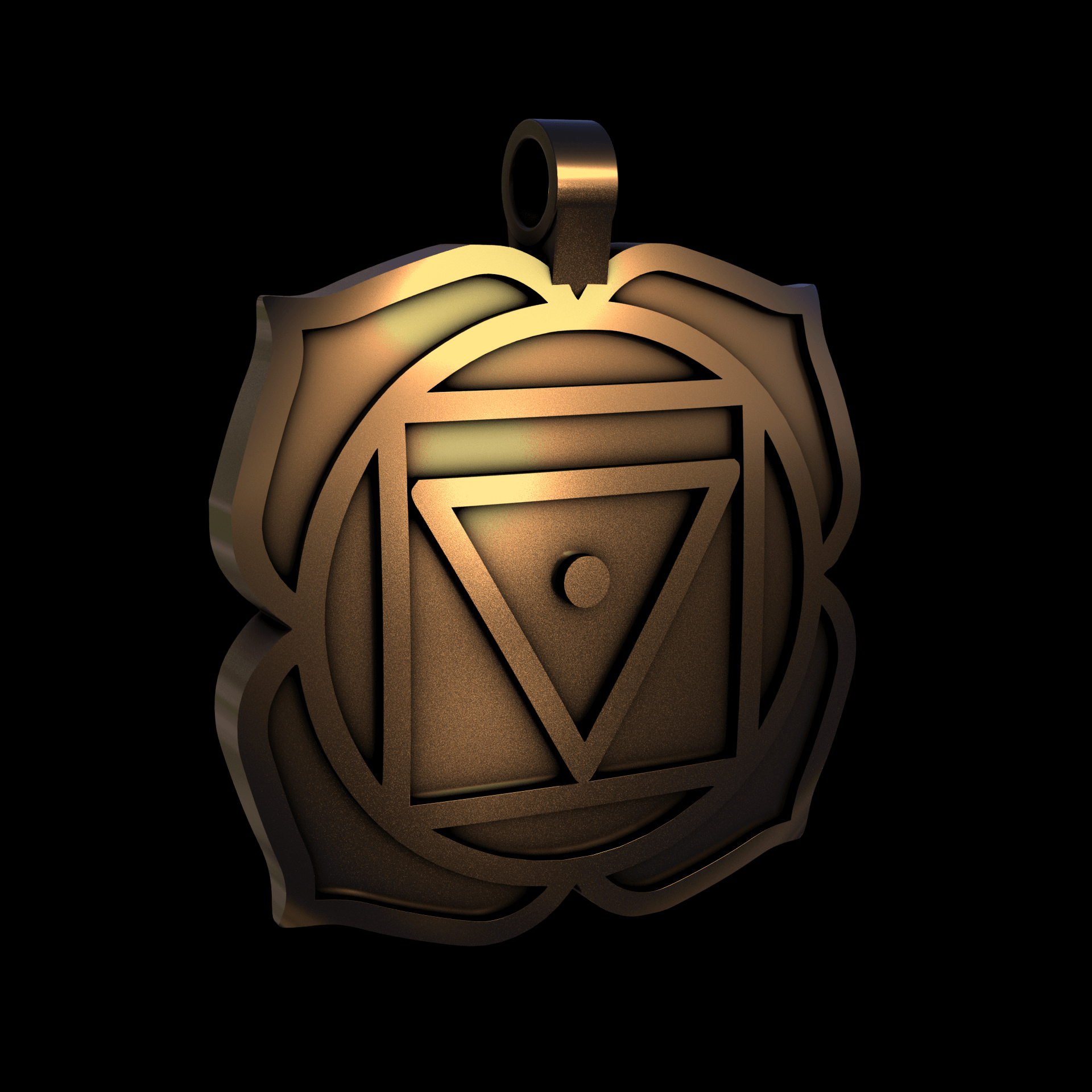 Bronze infused 420 stainless steel, manufactured using 3D printing, polished and enrobed in 24k gold with a mild sheen, with visible print lines.