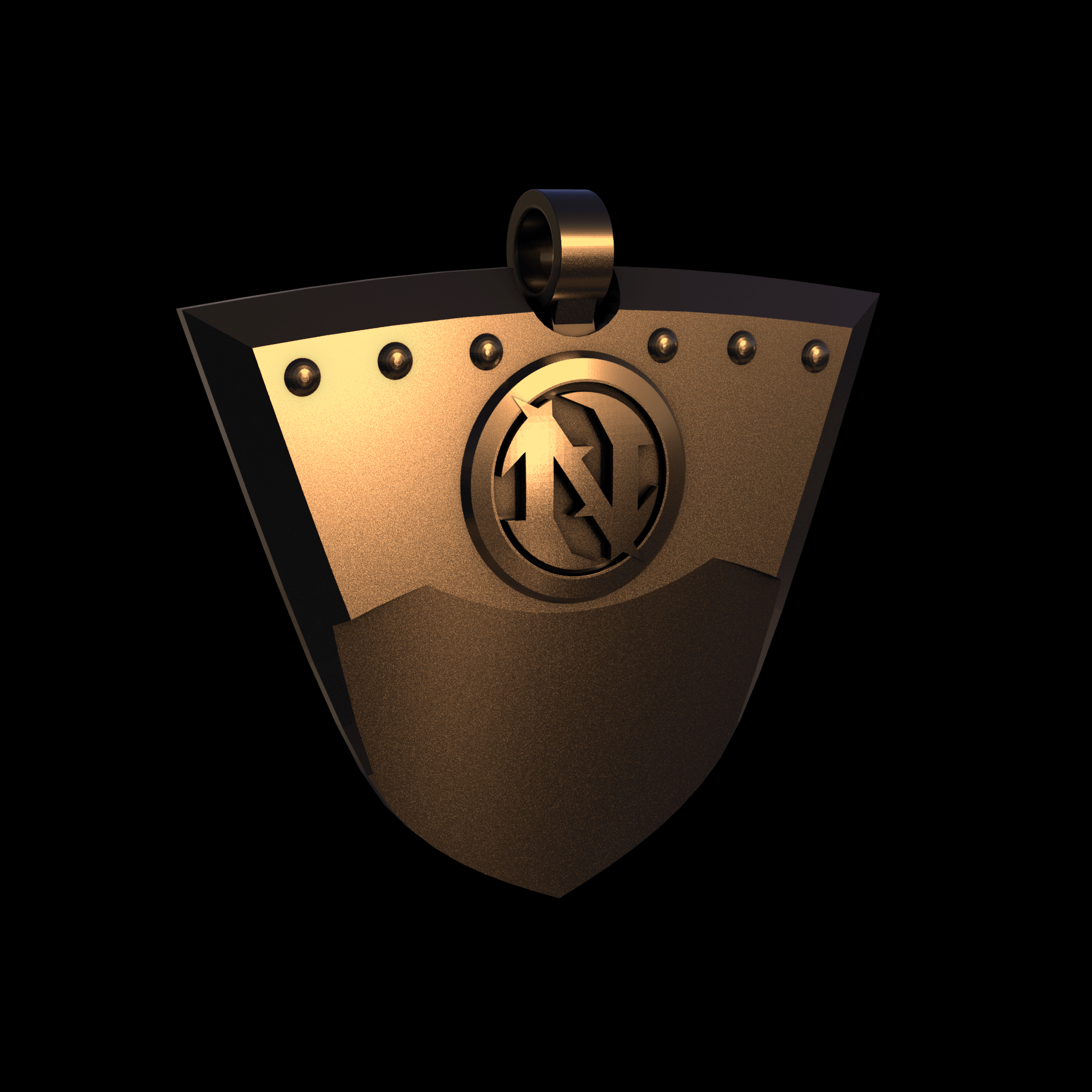 Bronze infused 420 stainless steel, manufactured using 3D printing, polished and enrobed in 24k gold with a mild sheen, with visible print lines.