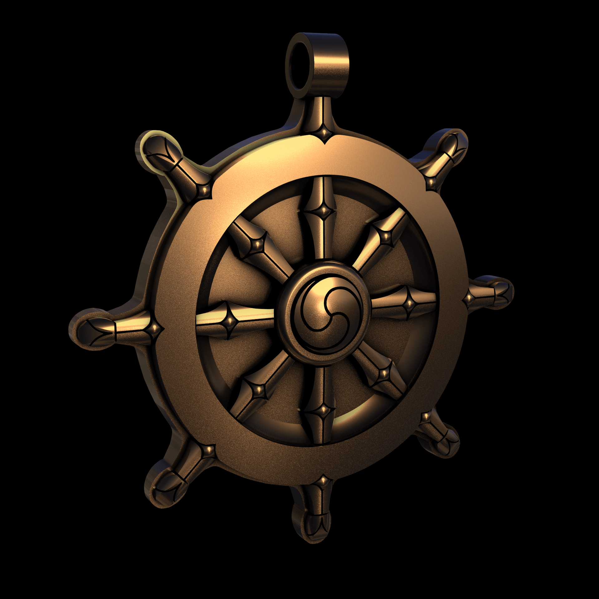 Bronze infused 420 stainless steel, manufactured using 3D printing, polished and enrobed in 24k gold with a mild sheen, with visible print lines.