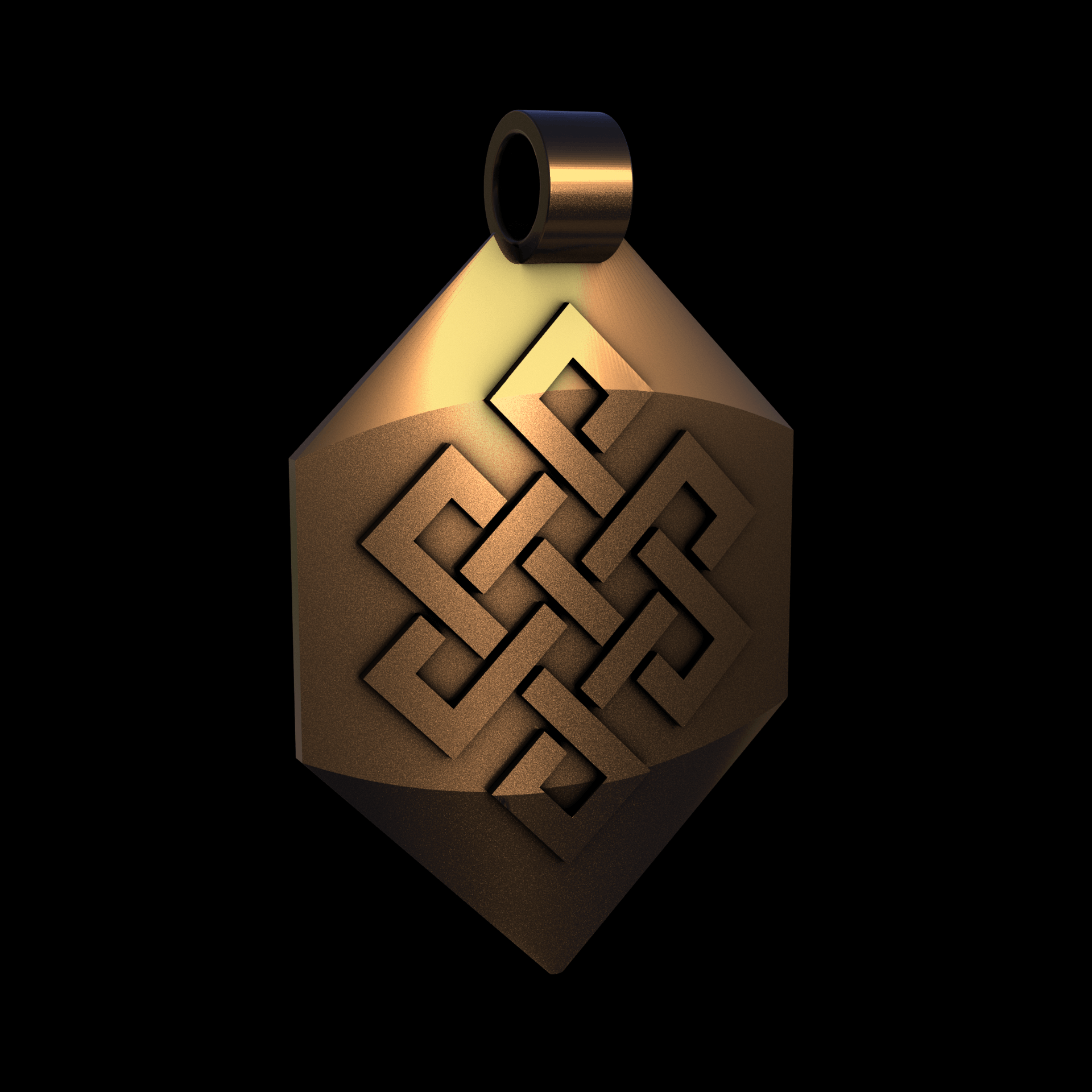 Bronze infused 420 stainless steel, manufactured using 3D printing, polished and enrobed in 24k gold with a mild sheen, with visible print lines.