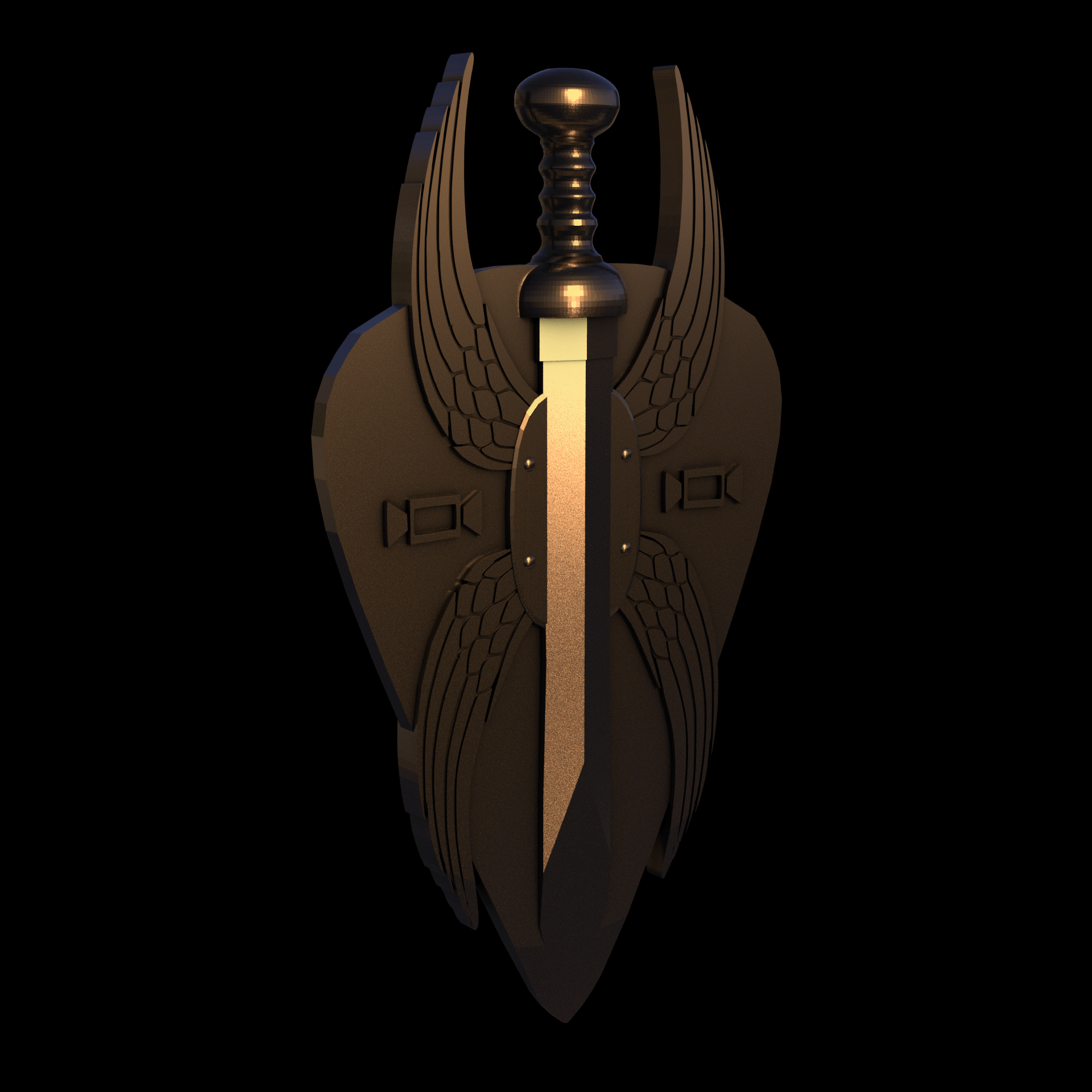 Bronze infused 420 stainless steel, manufactured using 3D printing, polished and enrobed in 24k gold with a mild sheen, with visible print lines.