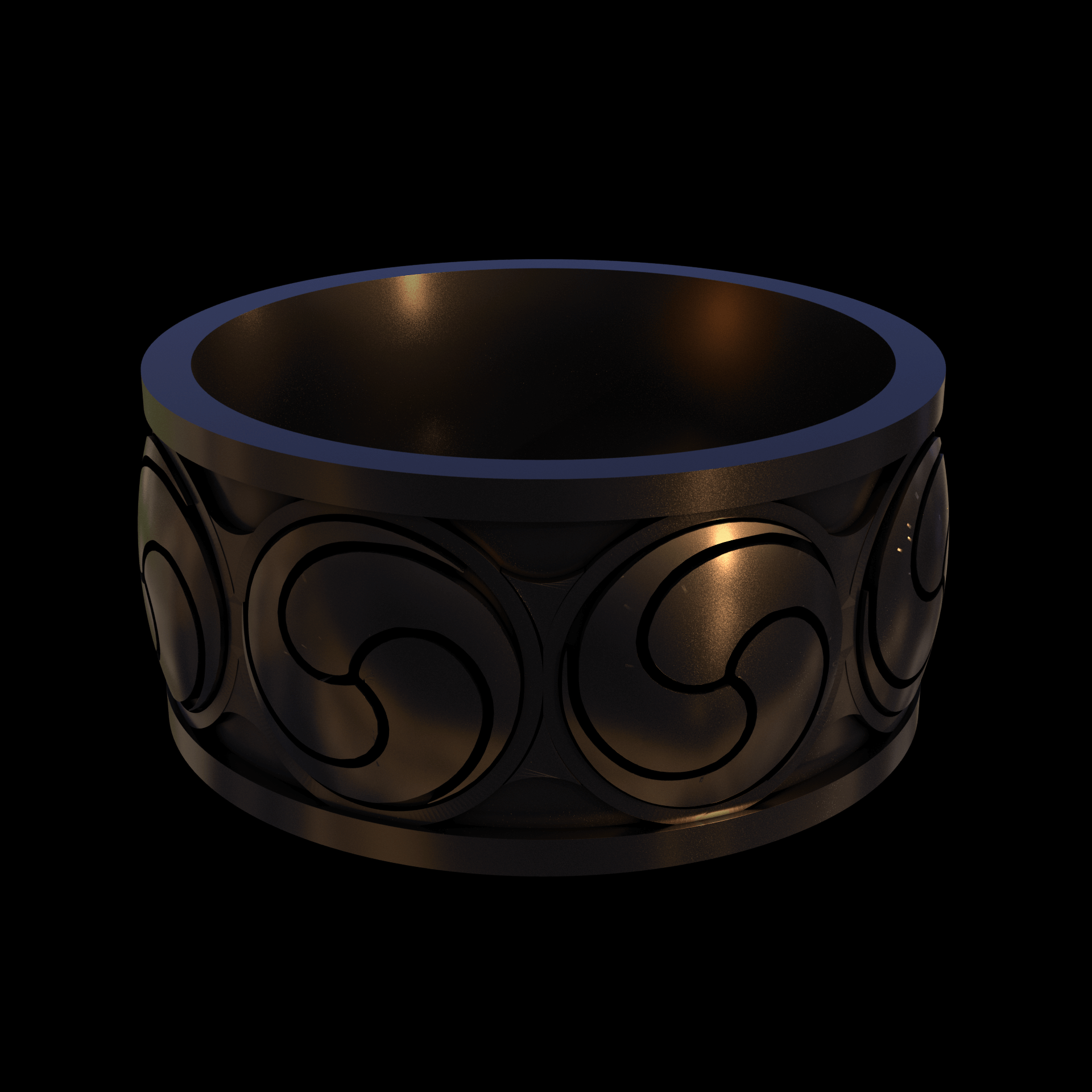 Bronze infused 420 stainless steel, manufactured using 3D printing, polished and enrobed in 24k gold with a mild sheen, with visible print lines.