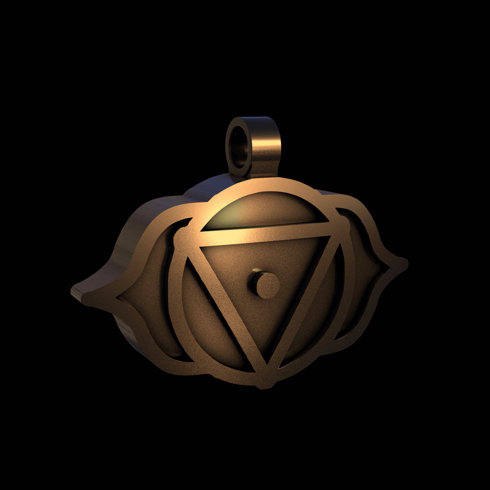 Bronze infused 420 stainless steel, manufactured using 3D printing, polished and enrobed in 24k gold with a mild sheen, with visible print lines.