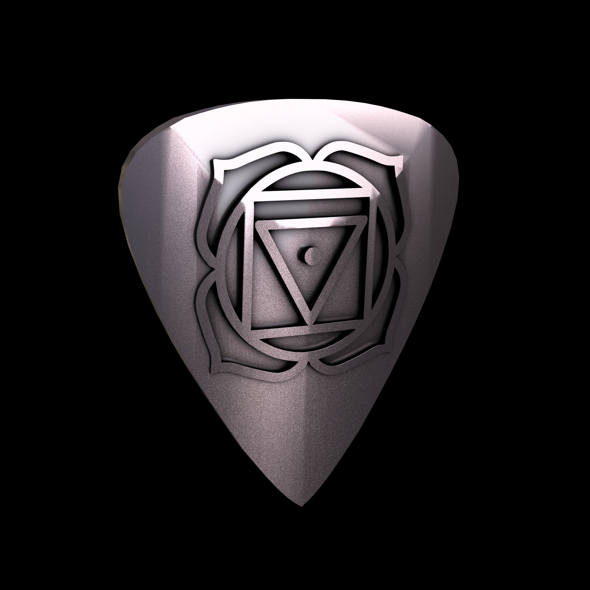 Bronze infused 420 stainless steel, manufactured using 3D printing, polished and plated in nickel for a silvery hue with a mild sheen, with visible print lines.