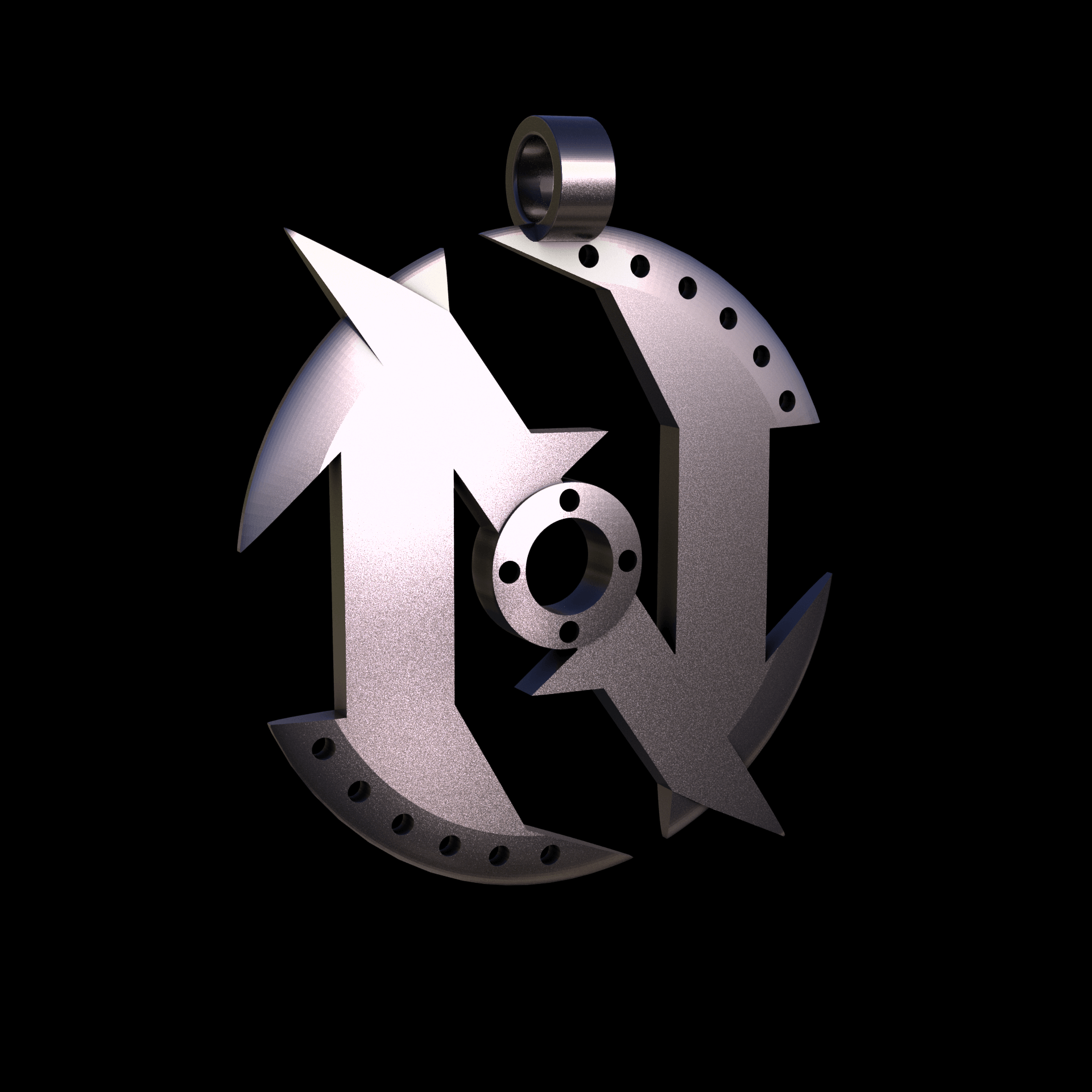 Bronze infused 420 stainless steel, manufactured using 3D printing, polished and plated in nickel for a silvery hue with a mild sheen, with visible print lines.