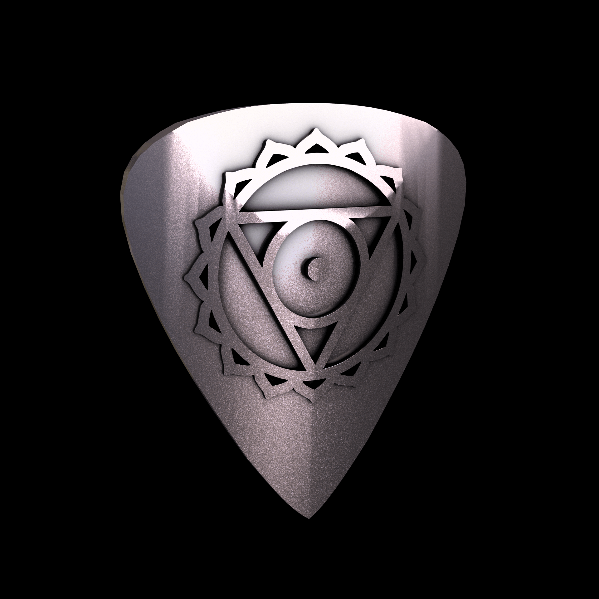 Bronze infused 420 stainless steel, manufactured using 3D printing, polished and plated in nickel for a silvery hue with a mild sheen, with visible print lines.