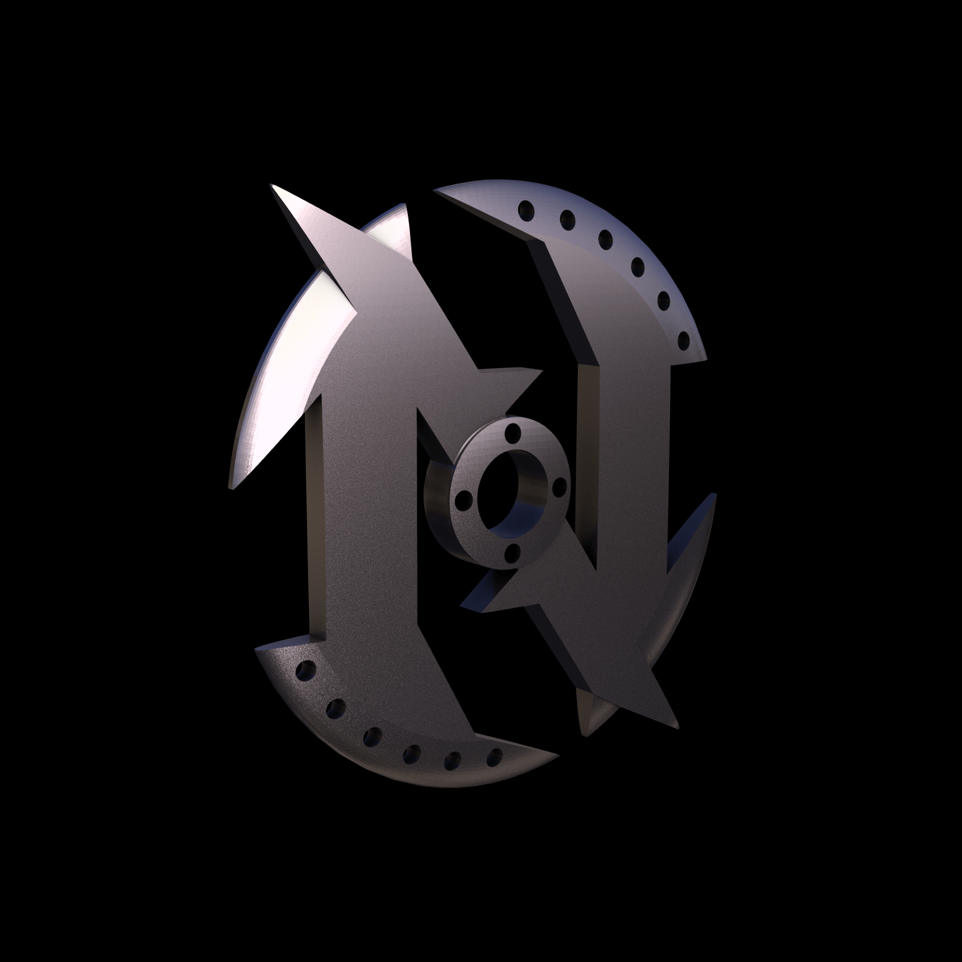 Bronze infused 420 stainless steel, manufactured using 3D printing, polished and plated in nickel for a silvery hue with a mild sheen, with visible print lines.