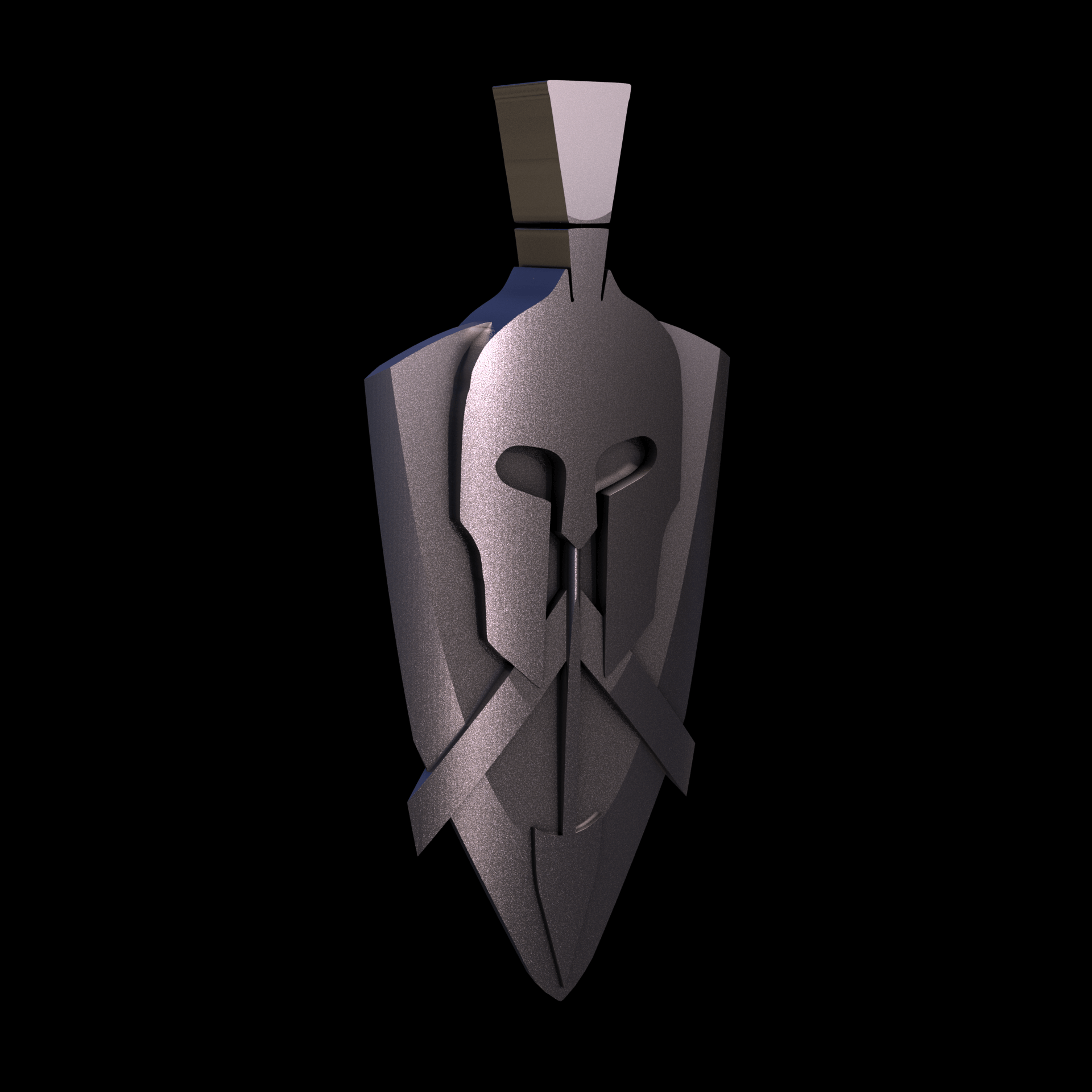 Bronze infused 420 stainless steel, manufactured using 3D printing, polished and plated in nickel for a silvery hue with a mild sheen, with visible print lines.