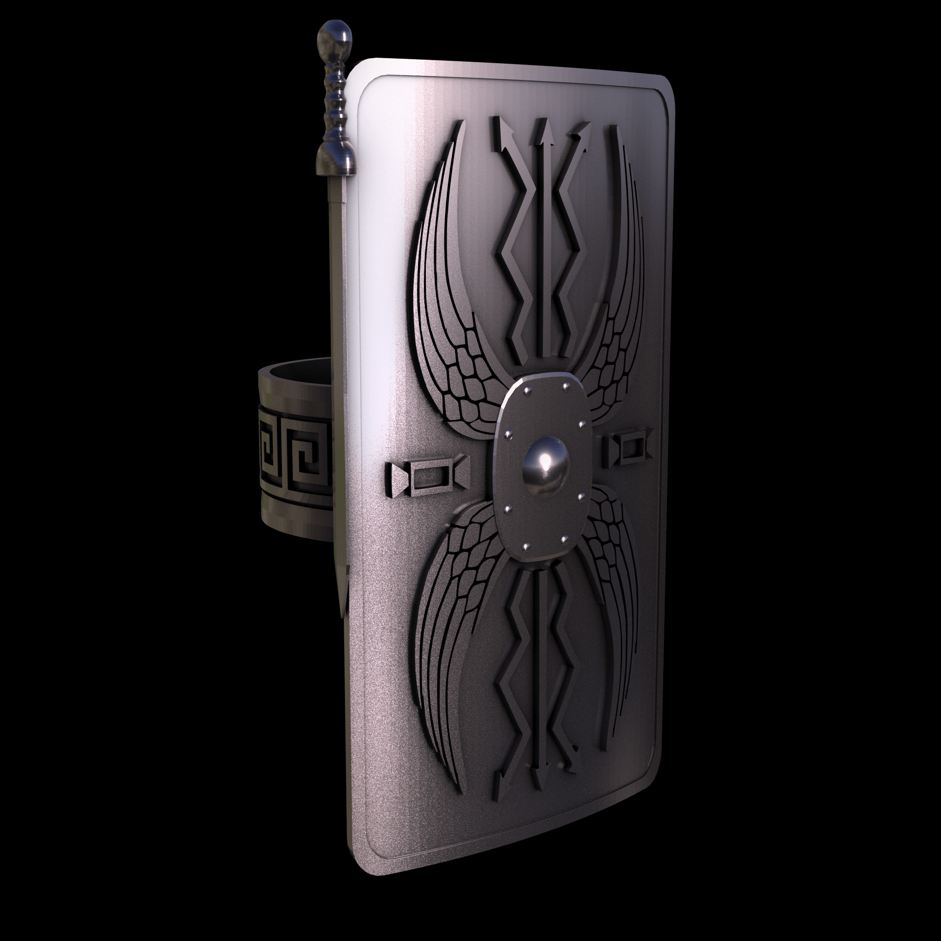 Bronze infused 420 stainless steel, manufactured using 3D printing, polished and plated in nickel for a silvery hue with a mild sheen, with visible print lines.