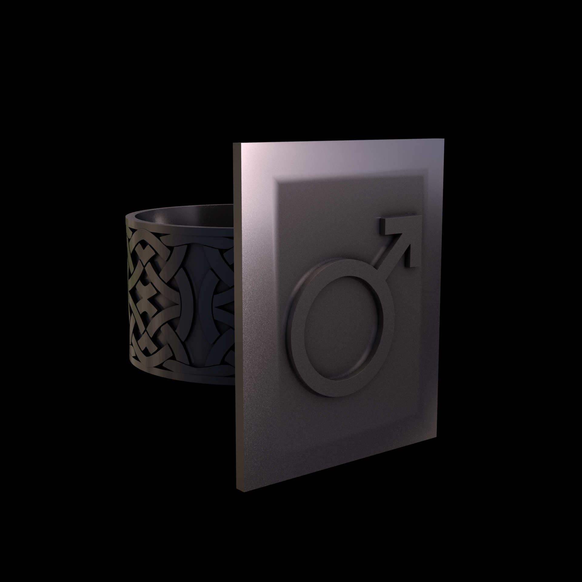 Bronze infused 420 stainless steel, manufactured using 3D printing, polished and plated in nickel for a silvery hue with a mild sheen, with visible print lines.