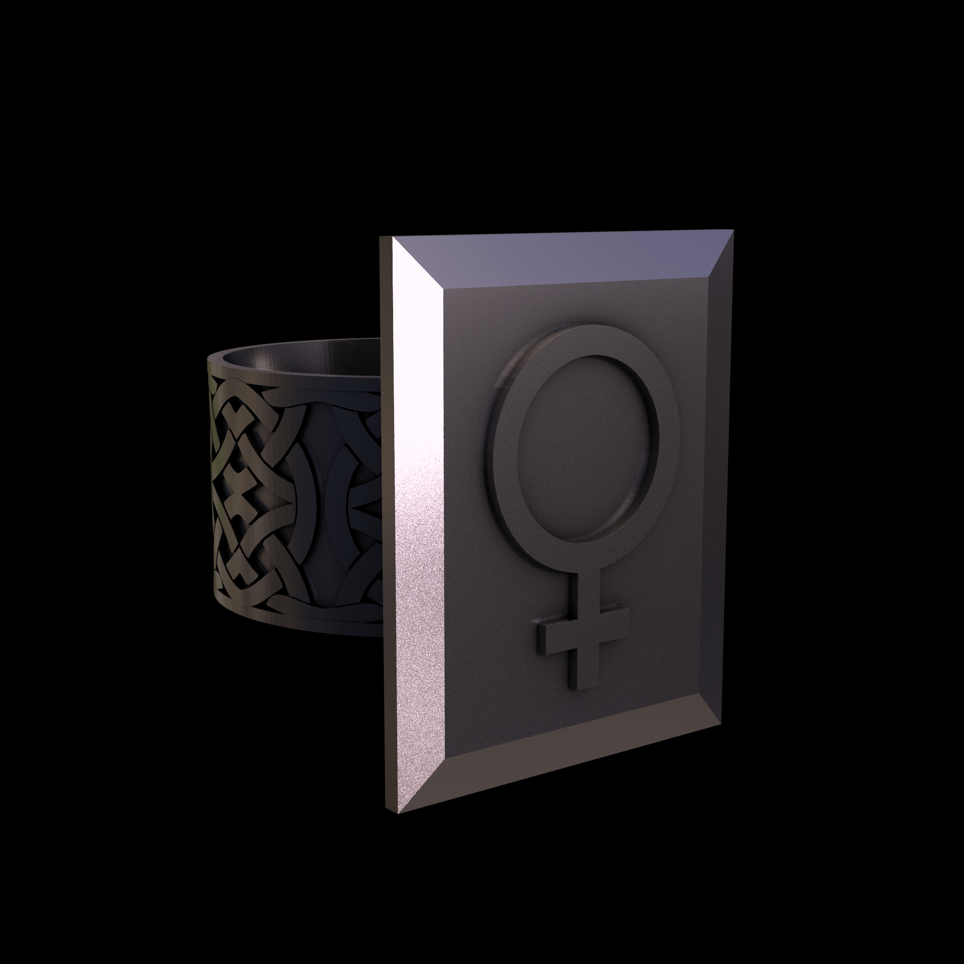 Bronze infused 420 stainless steel, manufactured using 3D printing, polished and plated in nickel for a silvery hue with a mild sheen, with visible print lines.