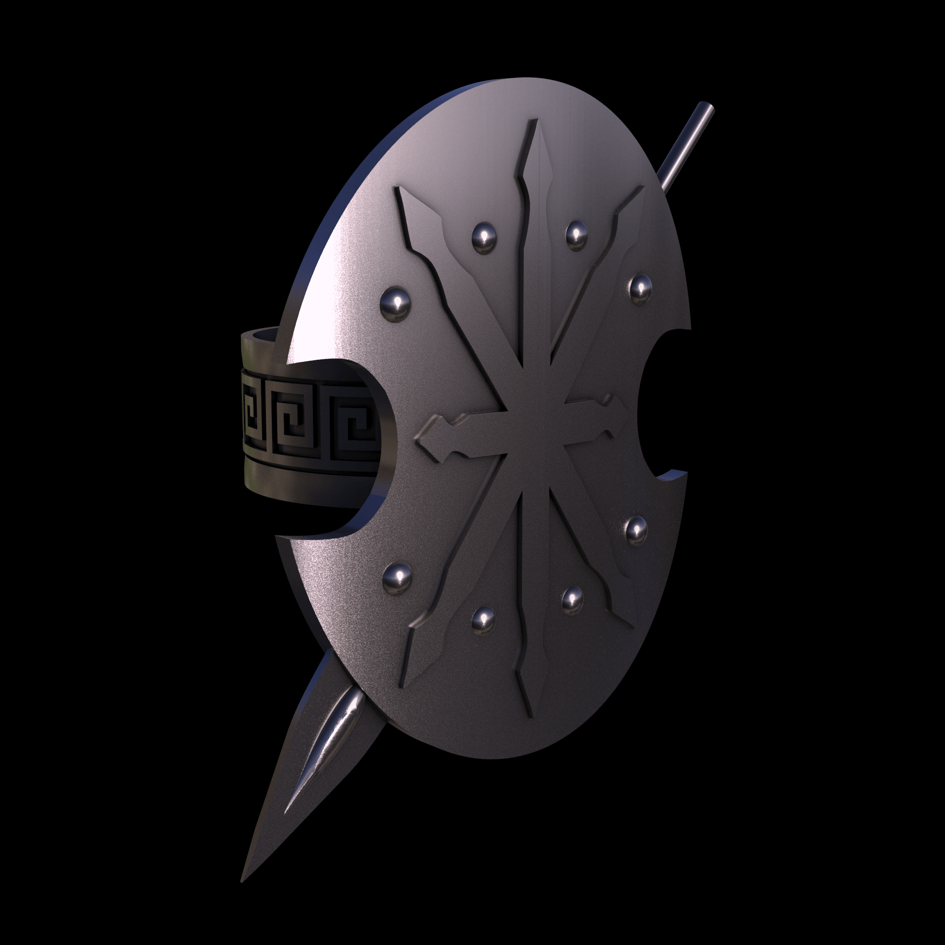 Bronze infused 420 stainless steel, manufactured using 3D printing, polished and plated in nickel for a silvery hue with a mild sheen, with visible print lines.